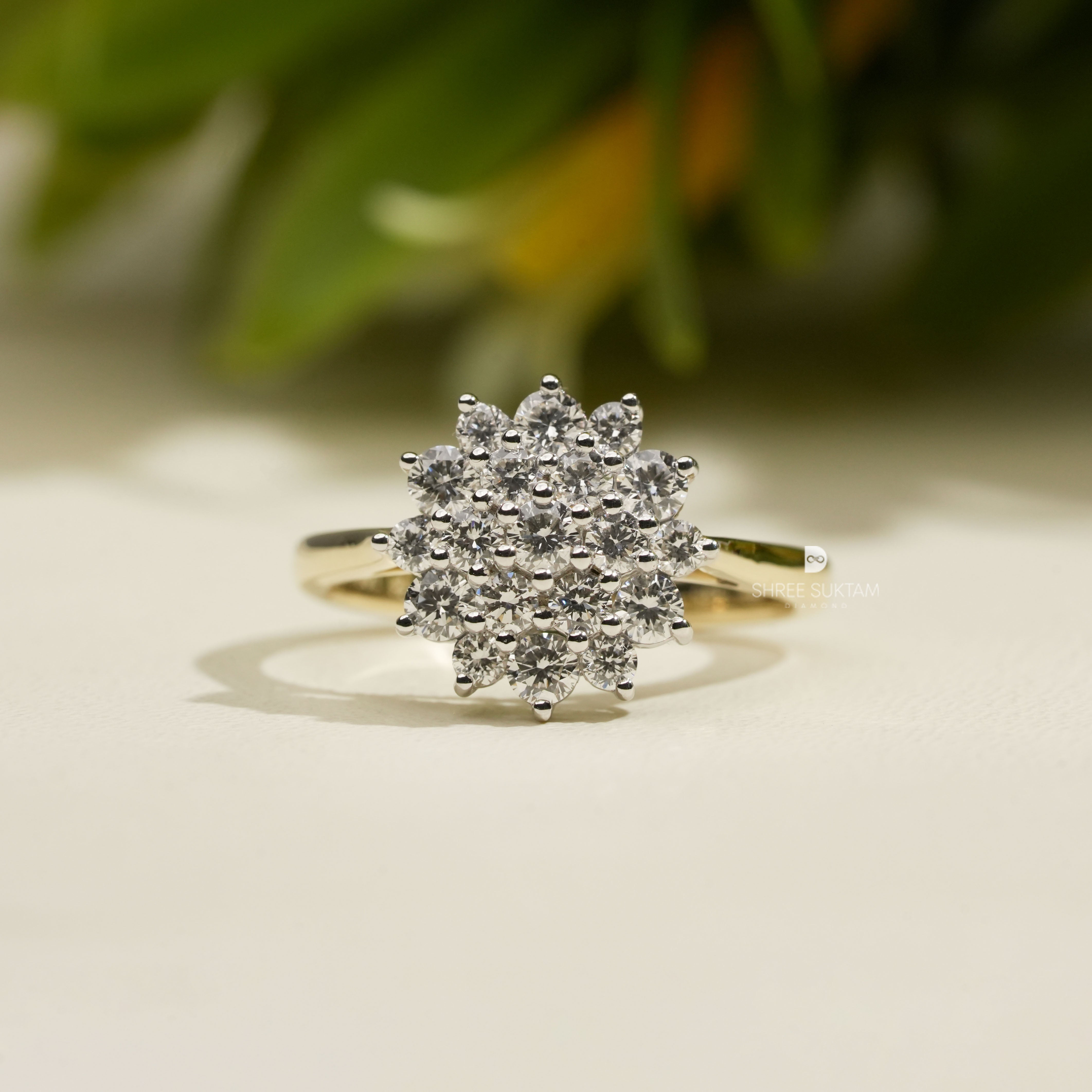 Floral Diamond Cluster Ring Round Lab Grown Diamond Engagement Ring