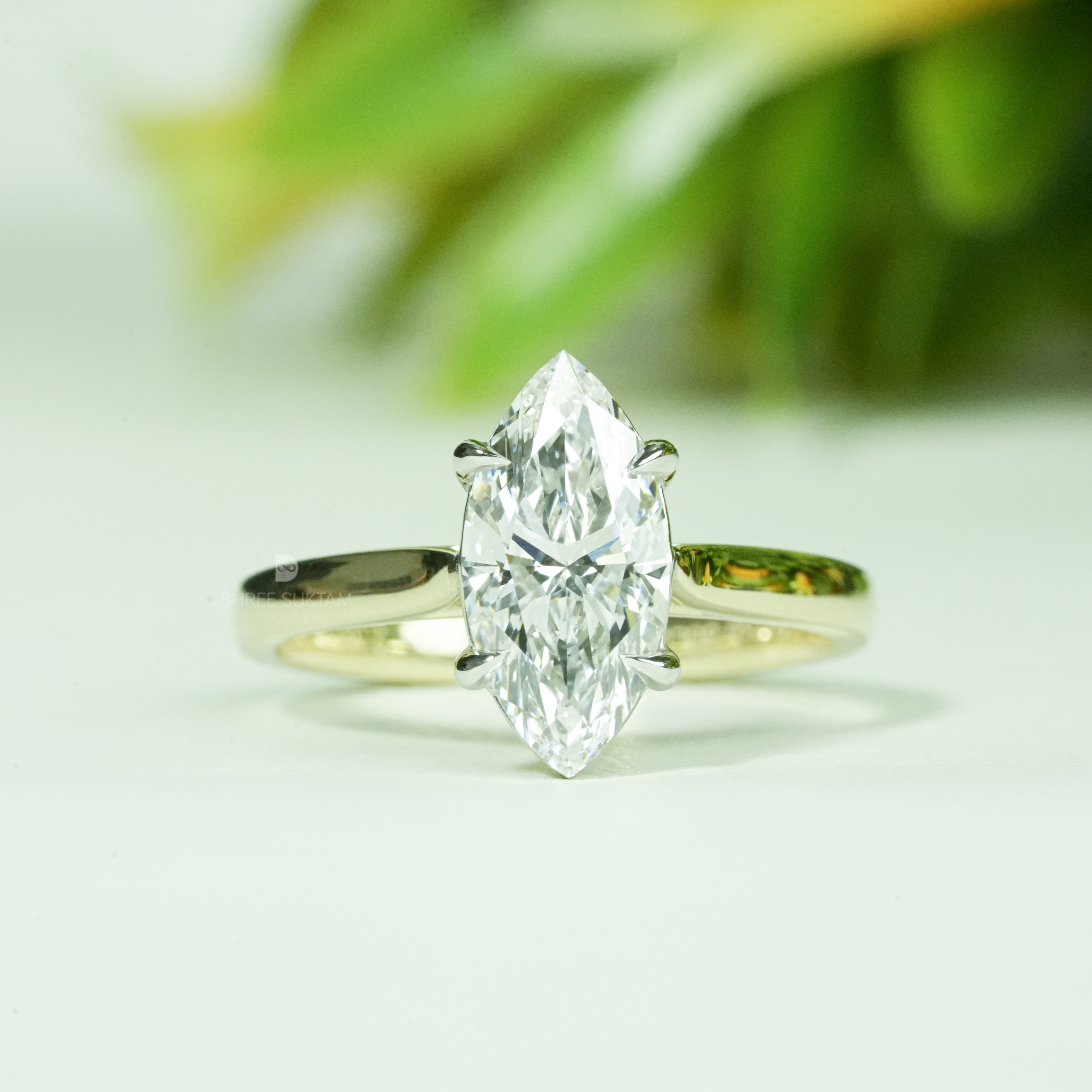 Brilliant Marquise Solitaire Diamond Ring Polished Band Four-Prong Setting Classic Minimalist Engagement Ring