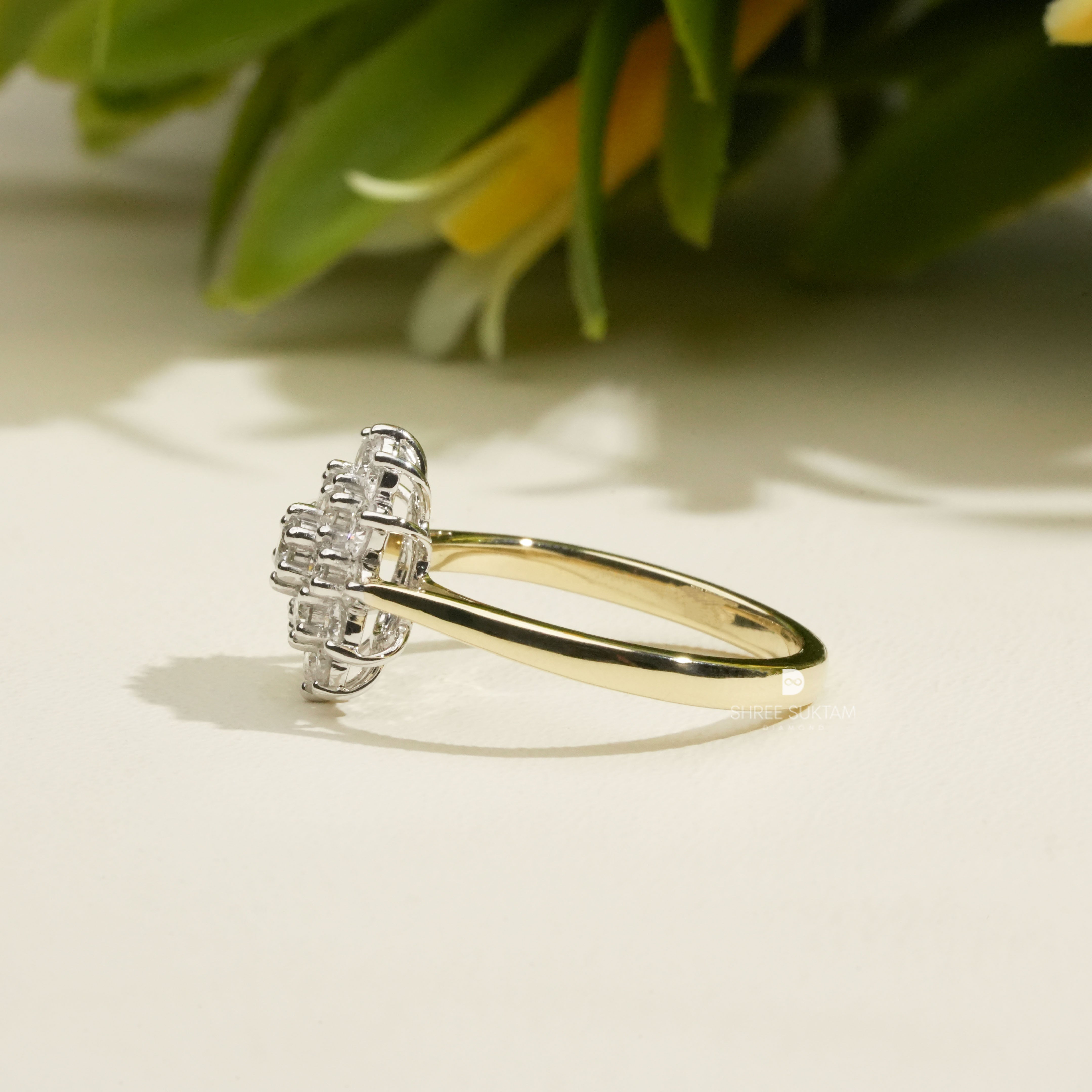 Floral Diamond Cluster Ring Round Lab Grown Diamond Engagement Ring