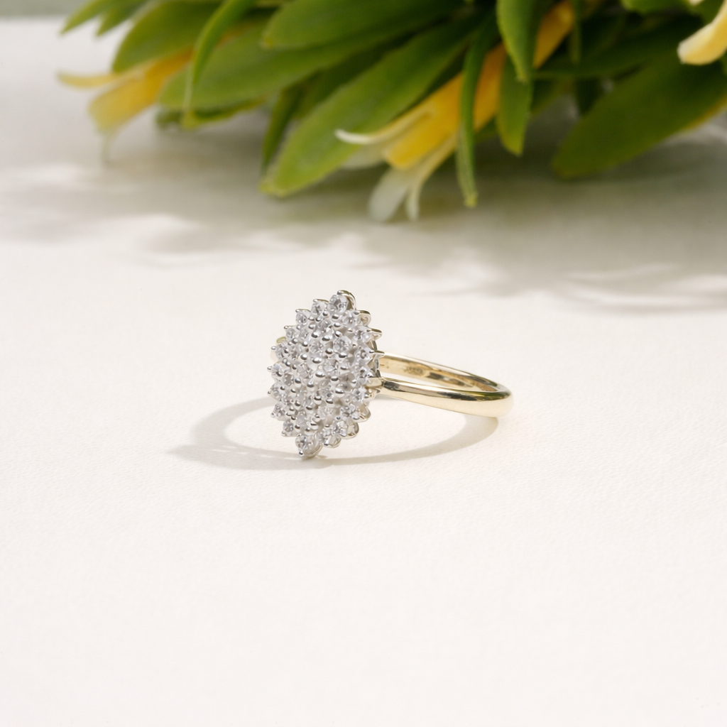 Round Lab Grown Diamond Engagement Ring Handmade Flower Diamond Ring