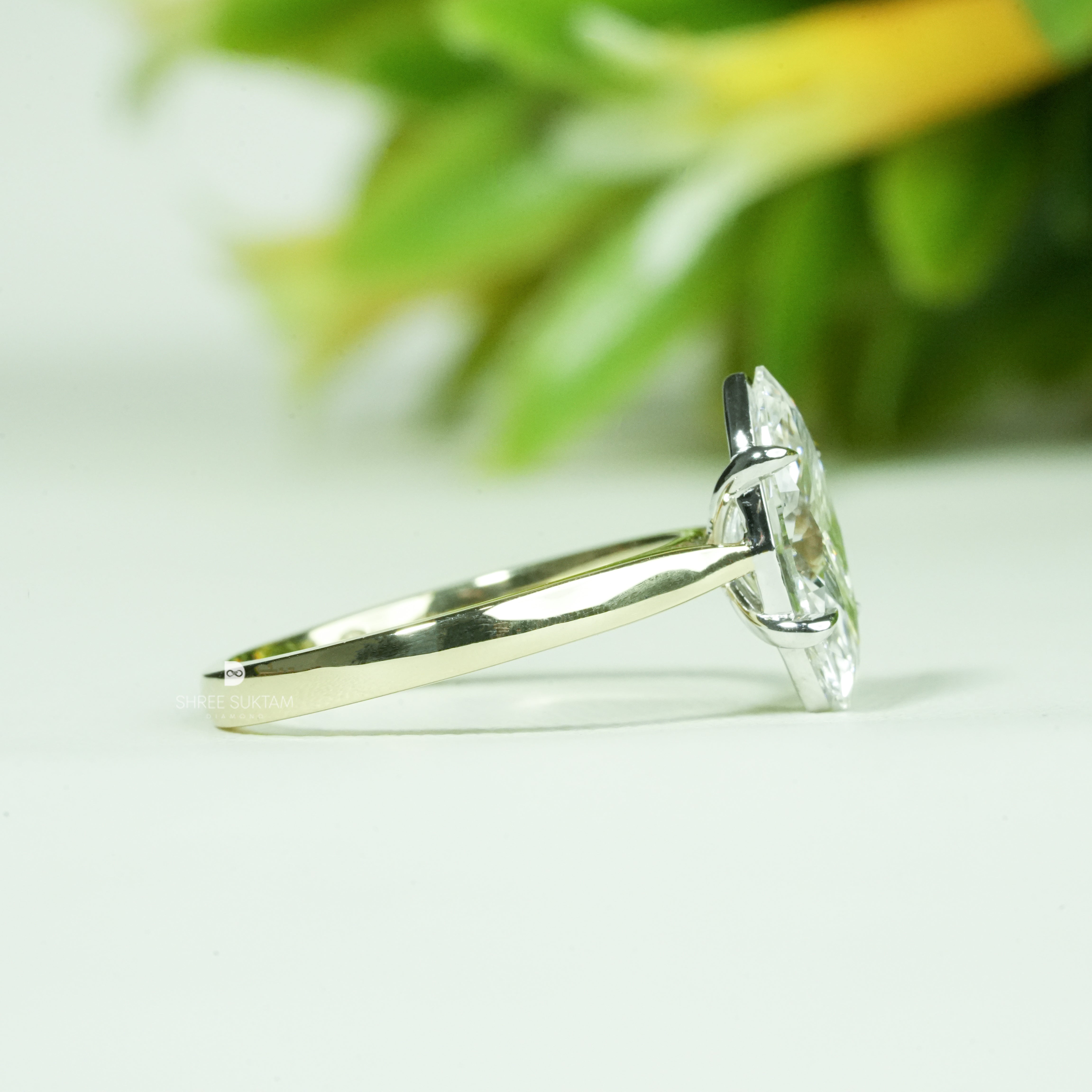 Brilliant Marquise Solitaire Diamond Ring Polished Band Four-Prong Setting Classic Minimalist Engagement Ring