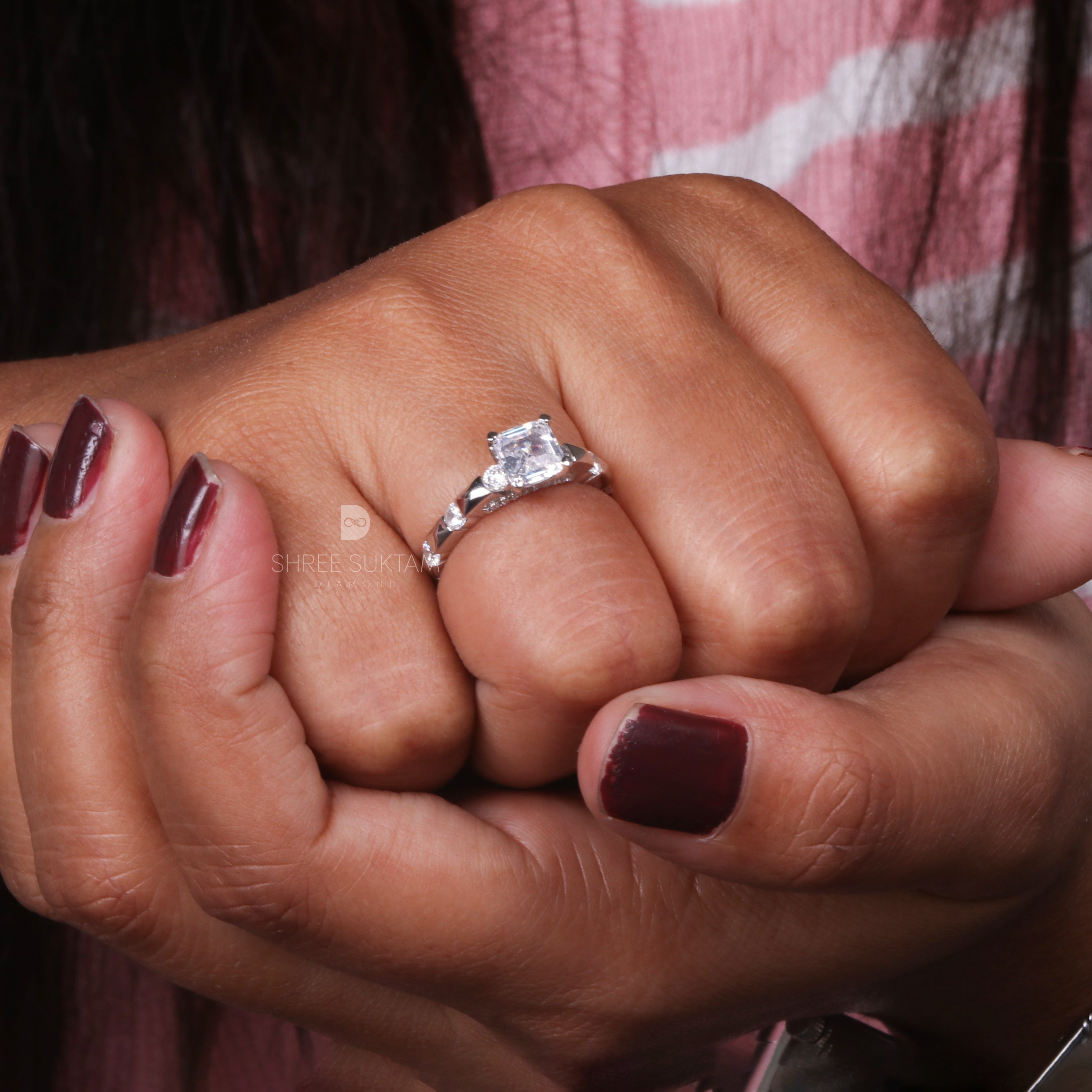 Asscher Cut Lab Grown Diamond Round Alternate Pave Shank Engagement Ring
