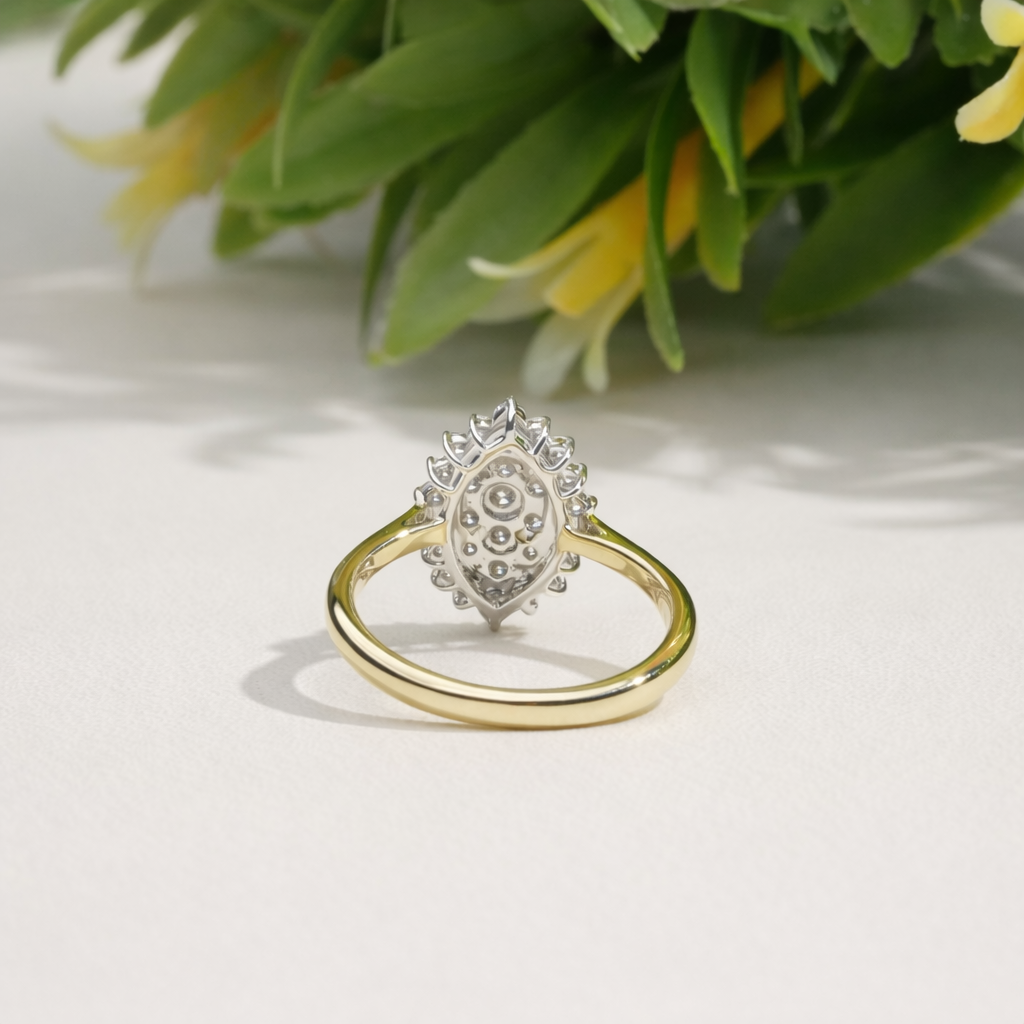 Round Lab Grown Diamond Engagement Ring Handmade Flower Diamond Ring