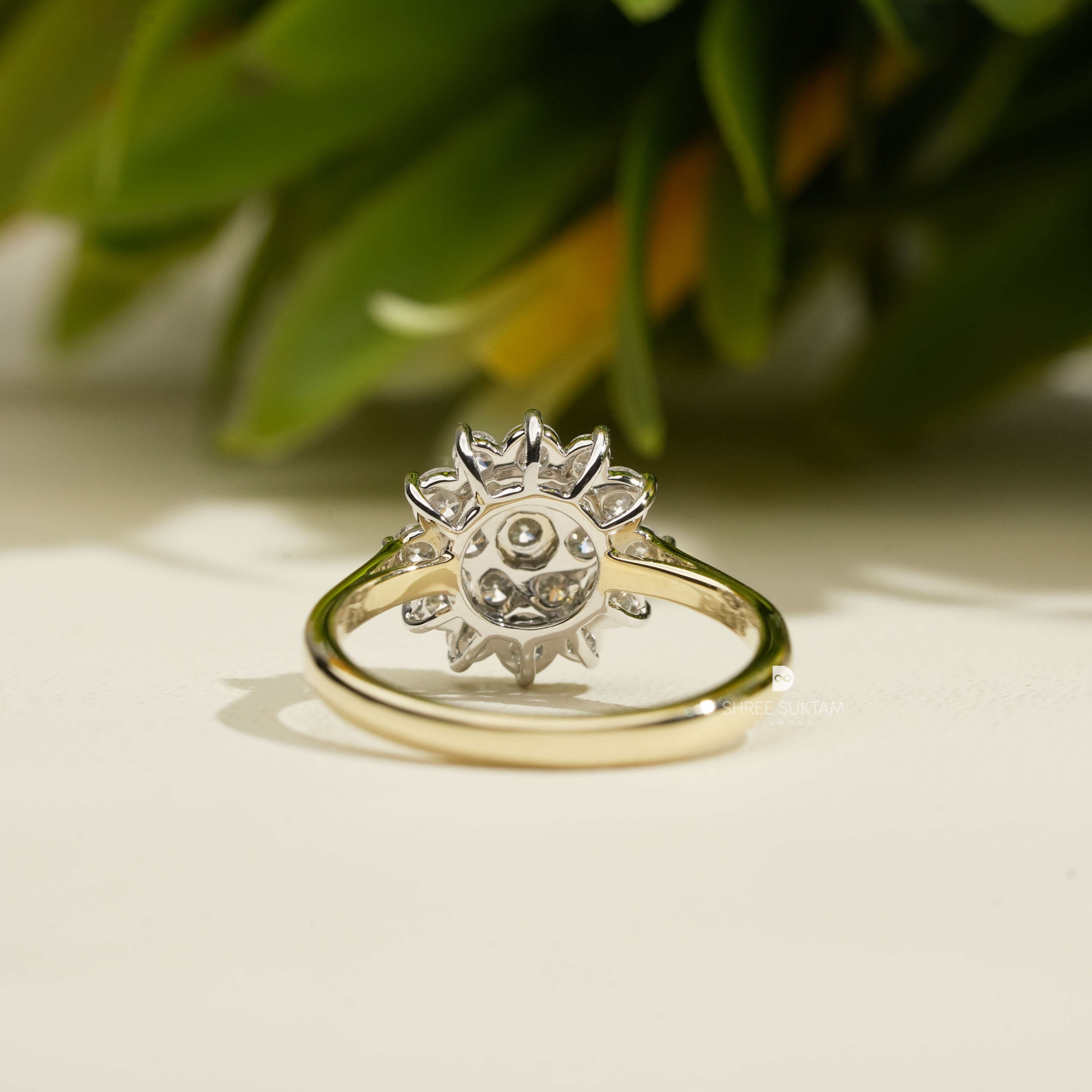 Floral Diamond Cluster Ring Round Lab Grown Diamond Engagement Ring