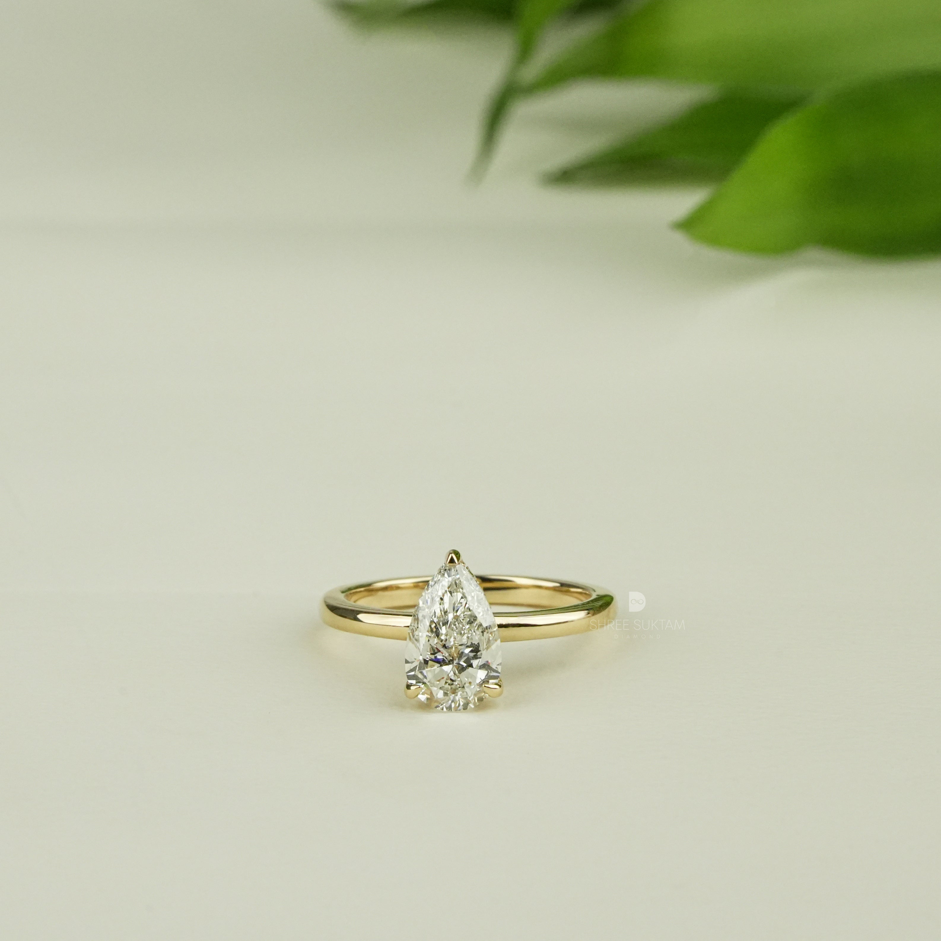 Pear Solitaire Diamond Engagement Ring Minimalist Bridal Ring