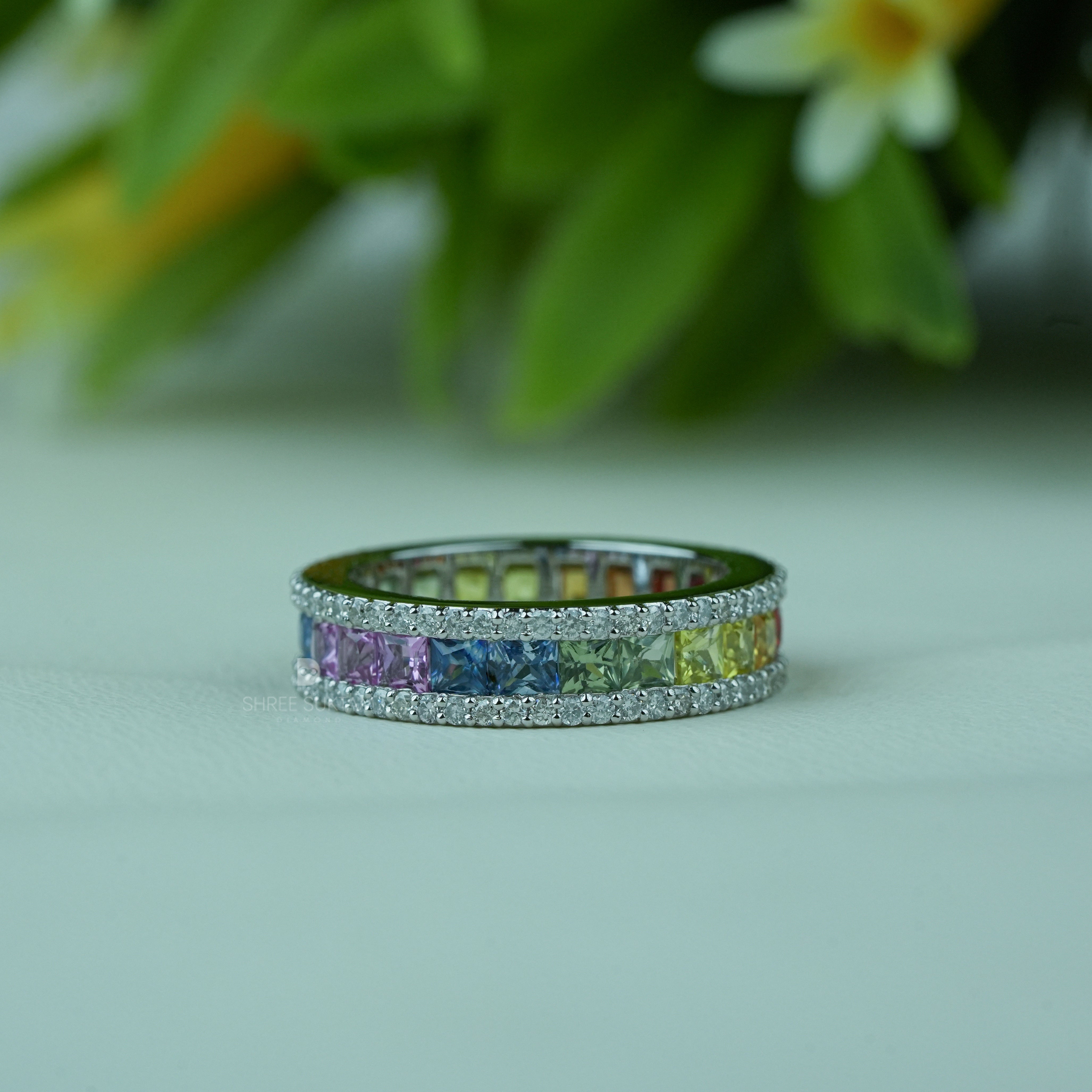 Rainbow Eternity Band Multicolor Diamond Band Diamond Jewelry Colorful Wedding Band