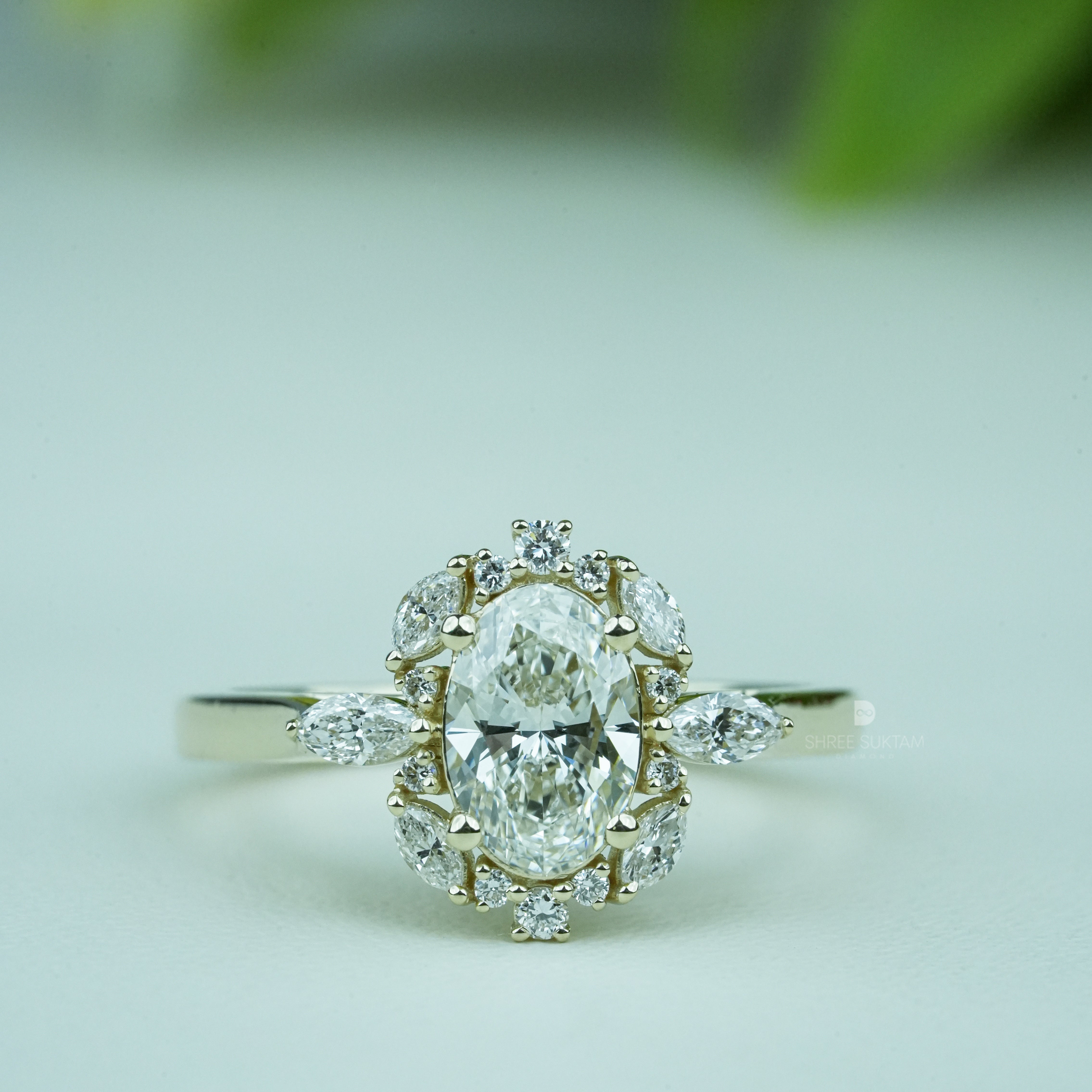 Oval Diamond Cluster Engagement Ring Lab Grown Diamond Marquise Halo Floral Ring