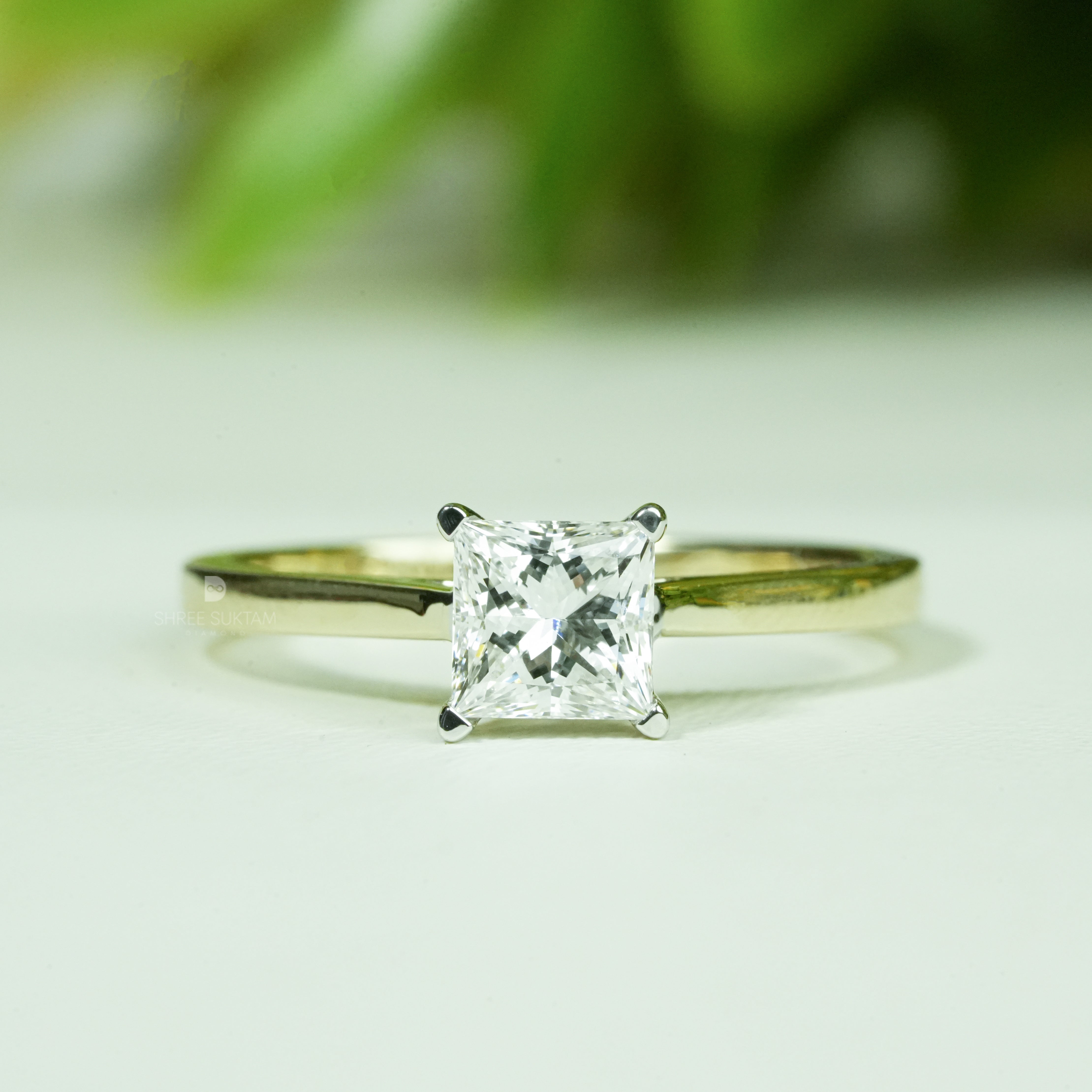Princess Solitaire Diamond Engagement Ring Four-Prong Setting Elegant Minimalist Ring