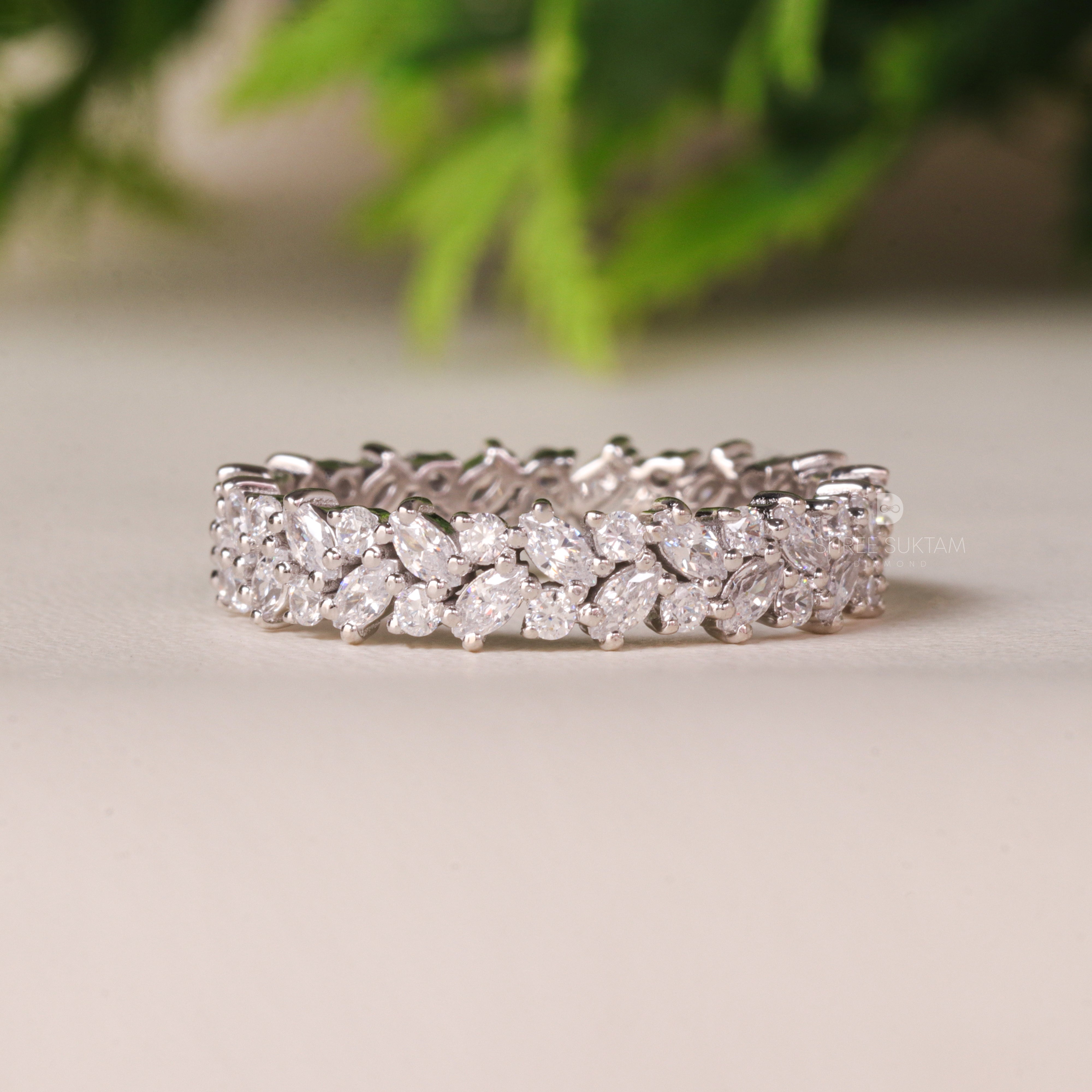 Marquise Diamond Band Lab Grown Diamond Eternity Band Leaf Design Wedding Dainty Stacking Ring