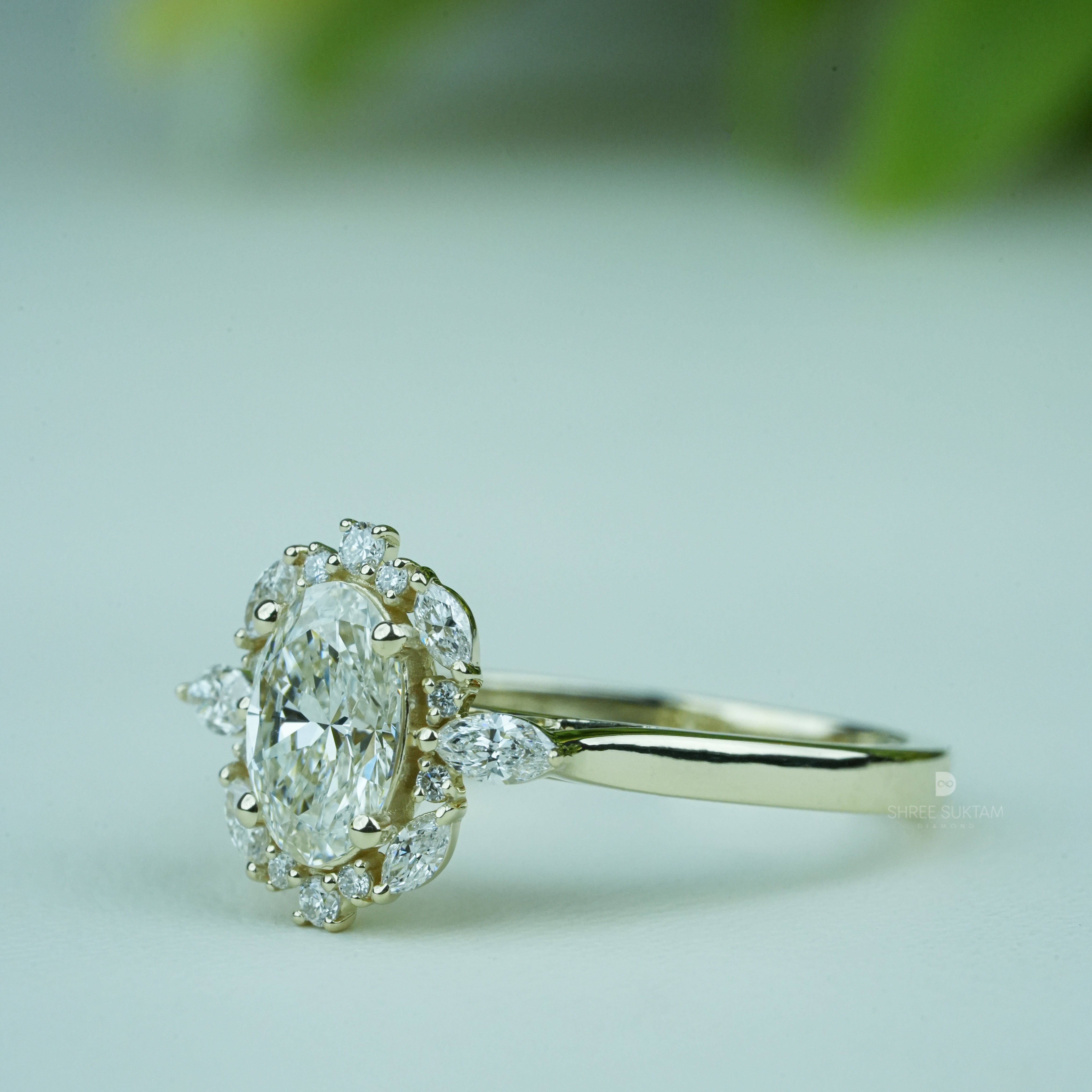 Oval Diamond Cluster Engagement Ring Lab Grown Diamond Marquise Halo Floral Ring