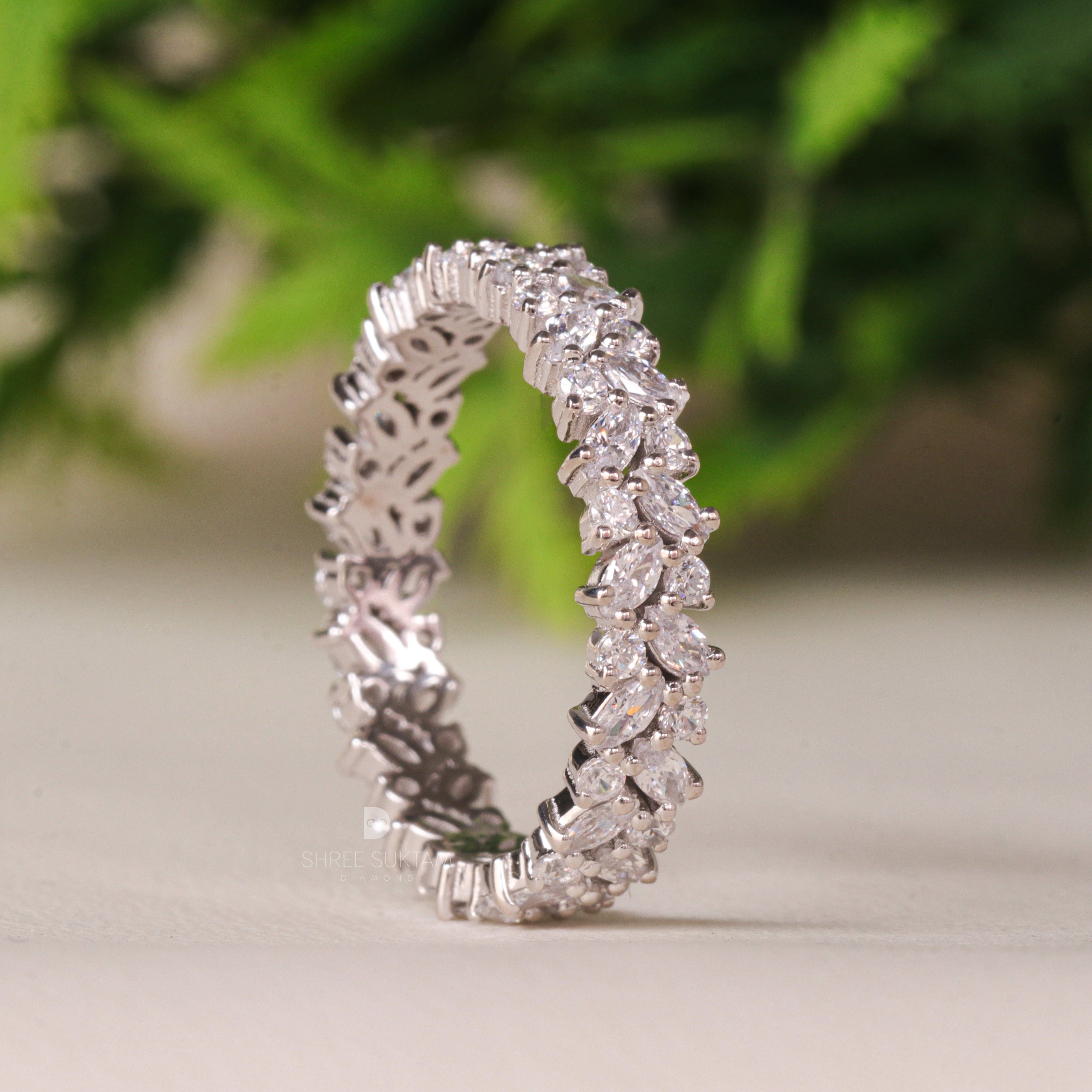 Marquise Diamond Band Lab Grown Diamond Eternity Band Leaf Design Wedding Dainty Stacking Ring