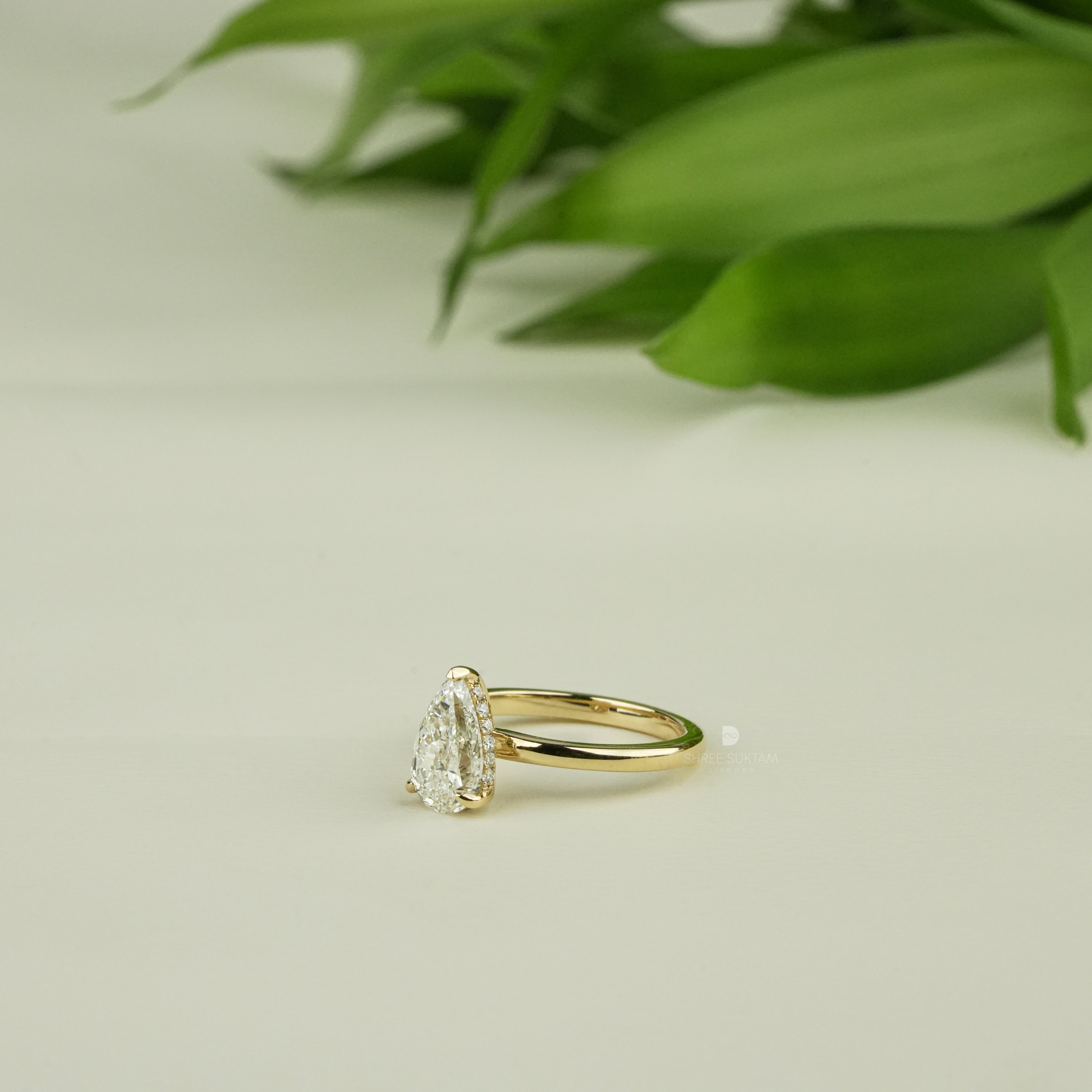 Pear Solitaire Diamond Engagement Ring Minimalist Bridal Ring