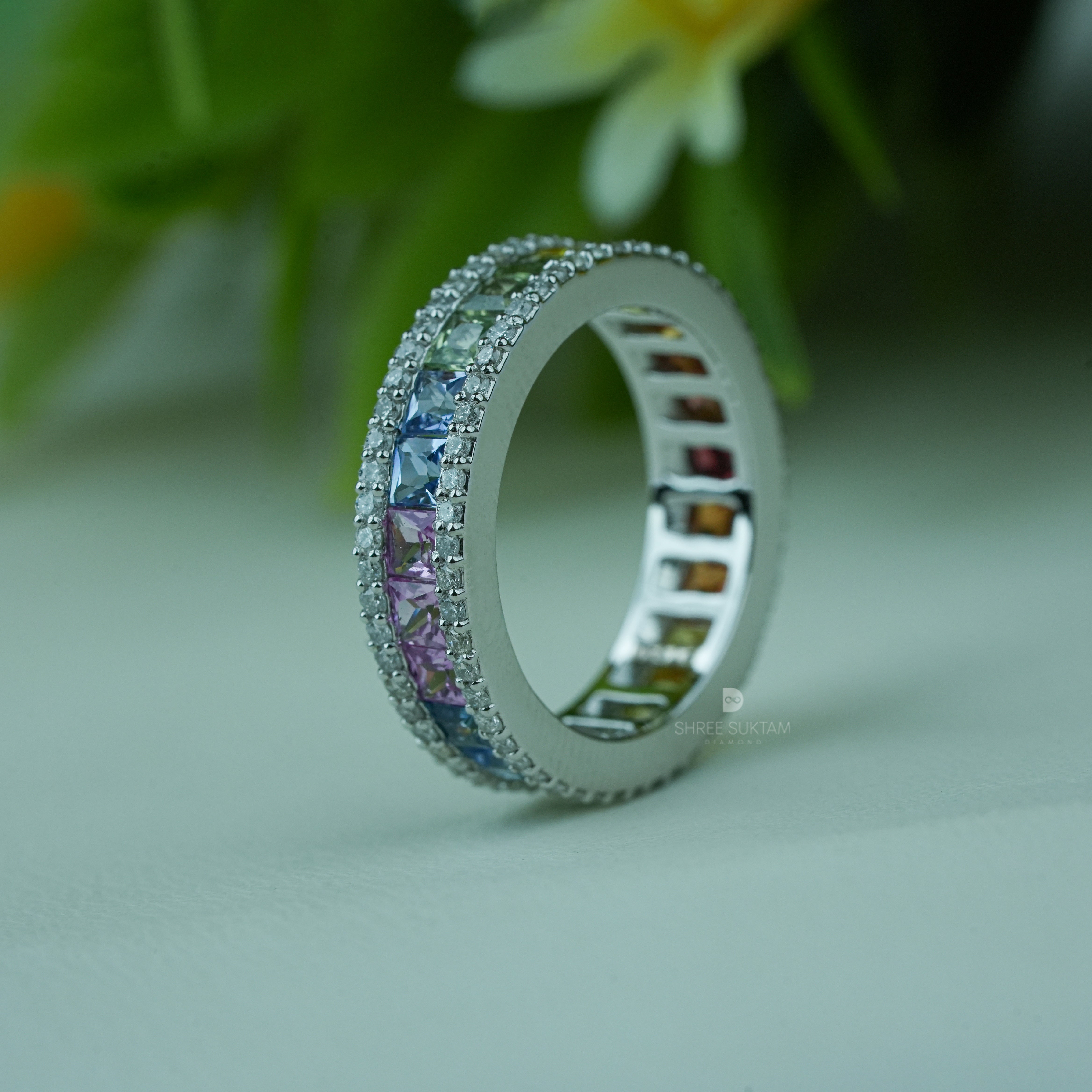 Rainbow Eternity Band Multicolor Diamond Band Diamond Jewelry Colorful Wedding Band