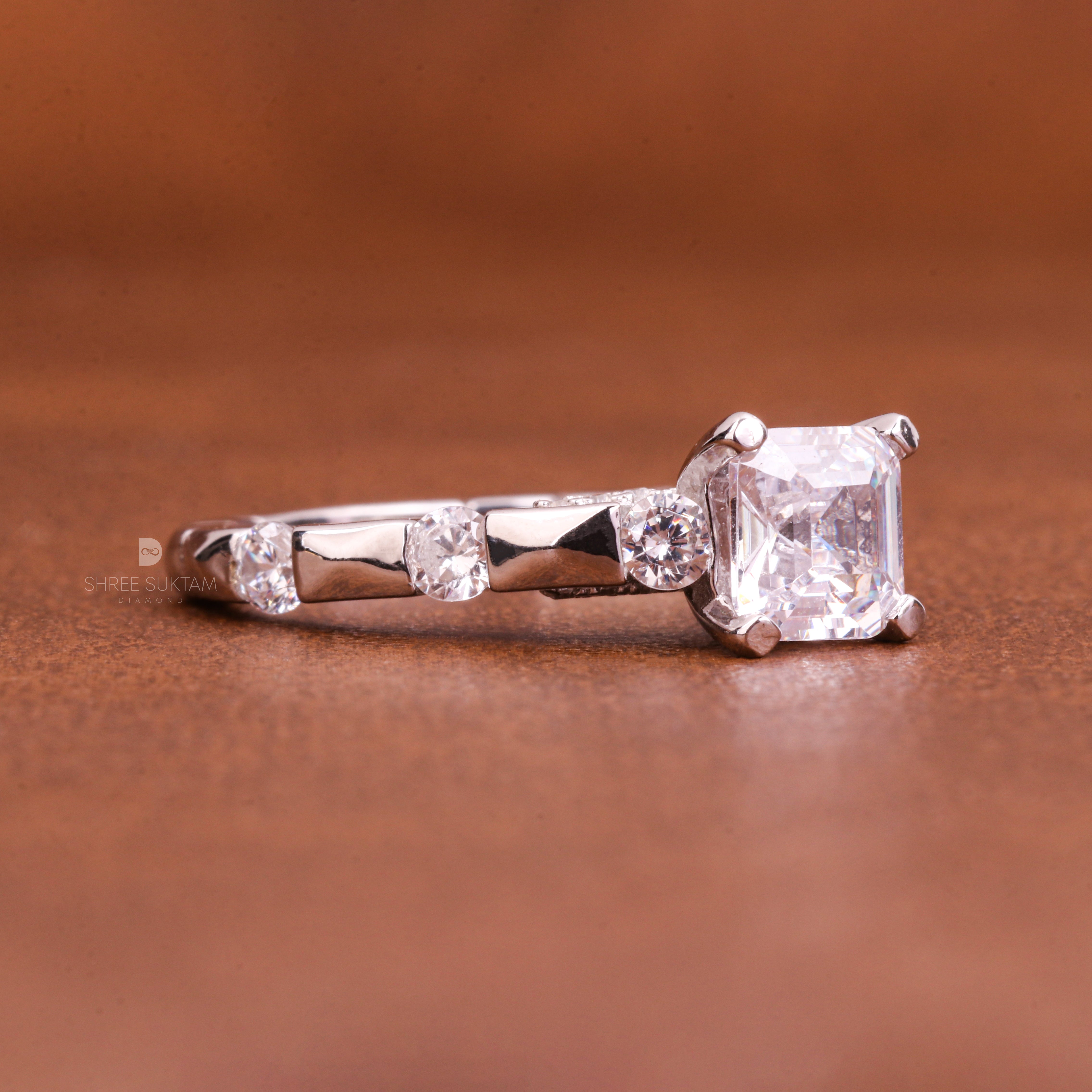 Asscher Cut Lab Grown Diamond Round Alternate Pave Shank Engagement Ring