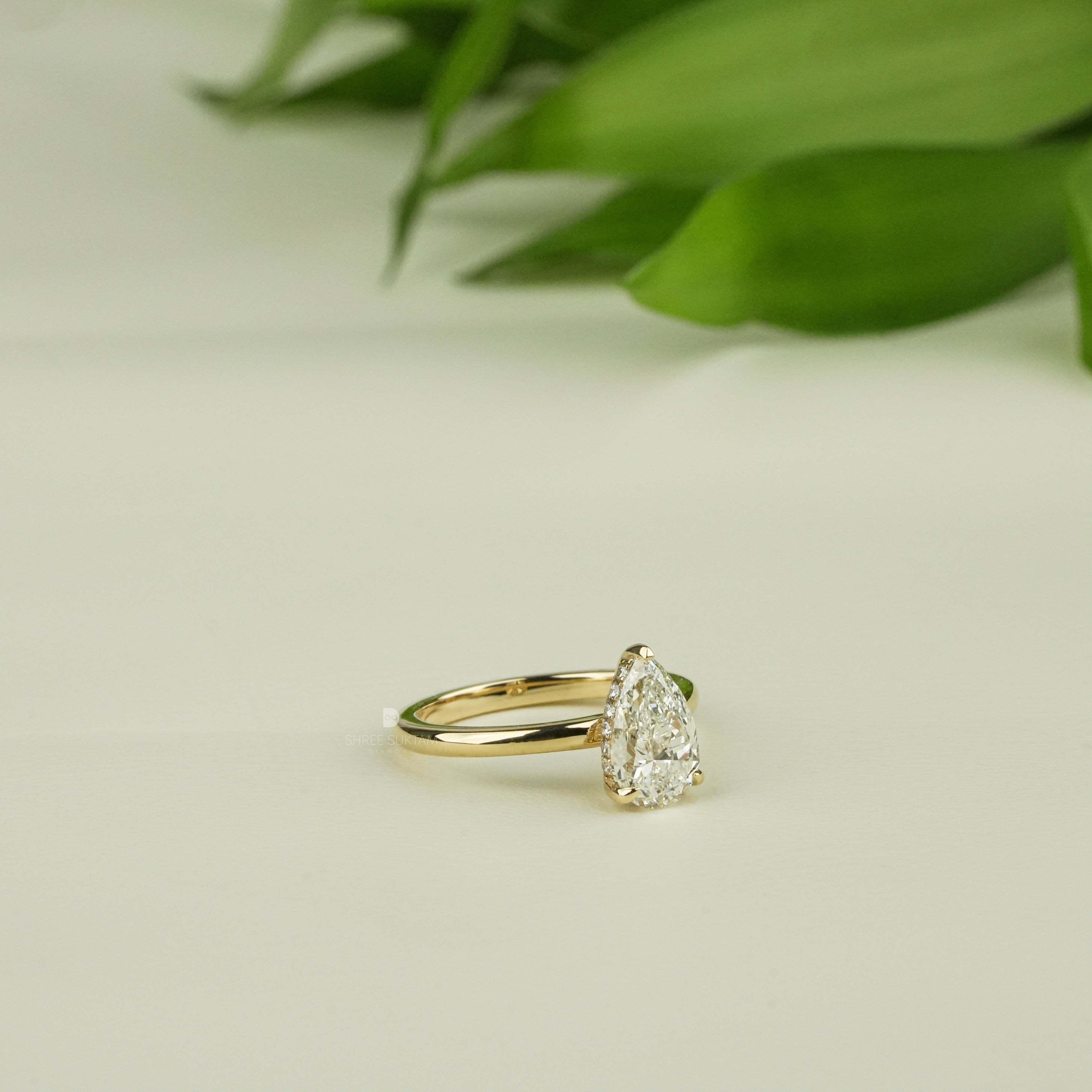 Pear Solitaire Diamond Engagement Ring Minimalist Bridal Ring