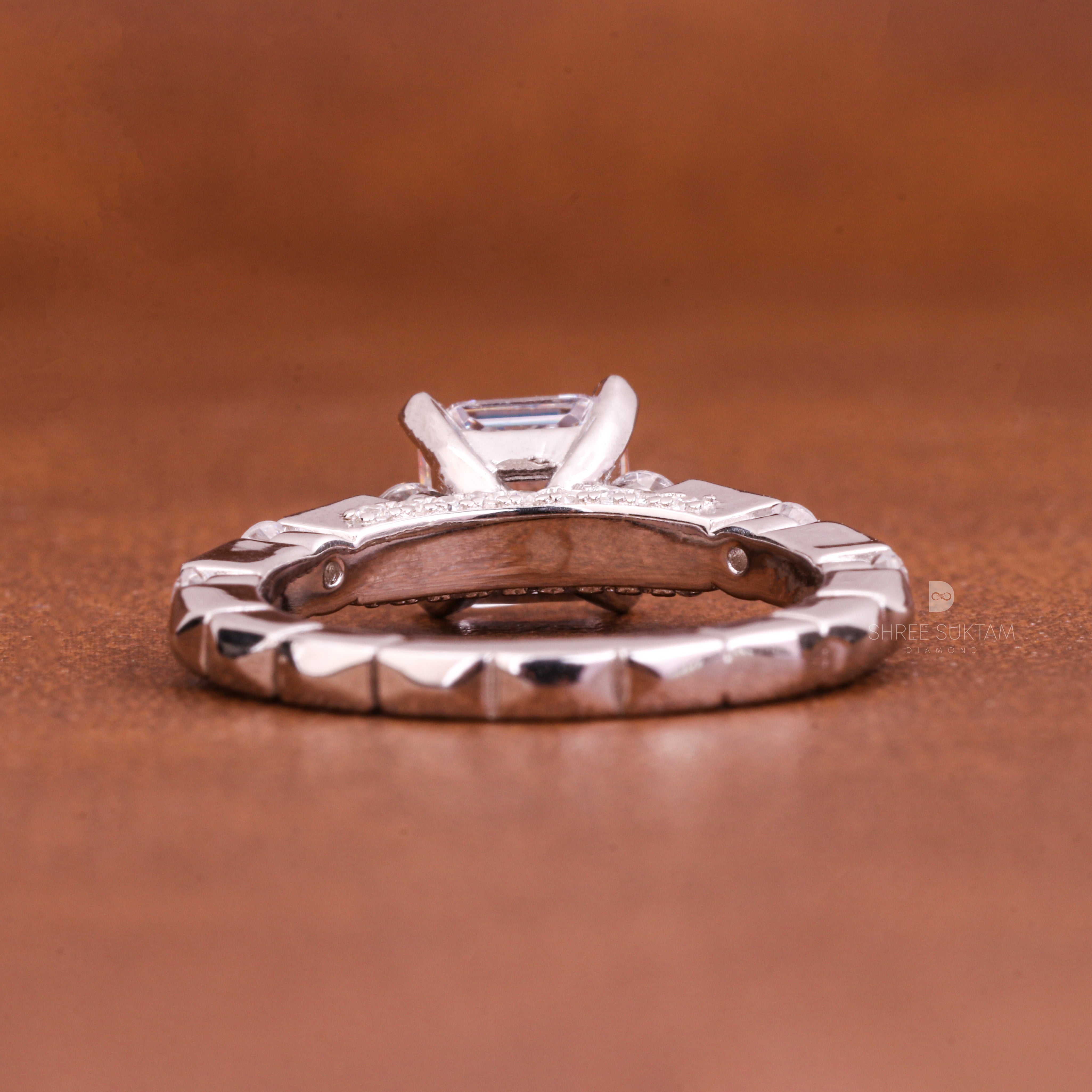 Asscher Cut Lab Grown Diamond Round Alternate Pave Shank Engagement Ring