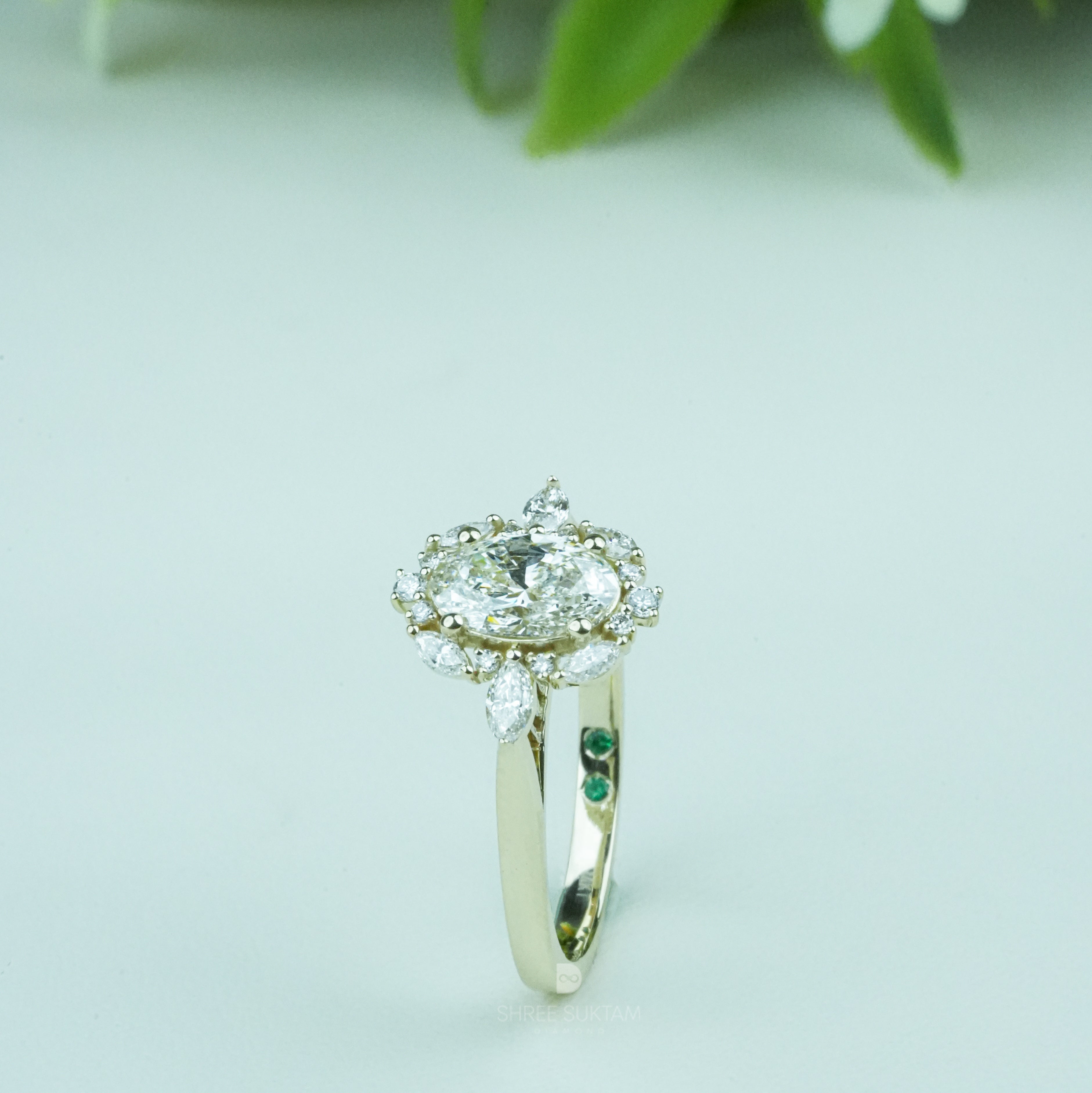 Oval Diamond Cluster Engagement Ring Lab Grown Diamond Marquise Halo Floral Ring