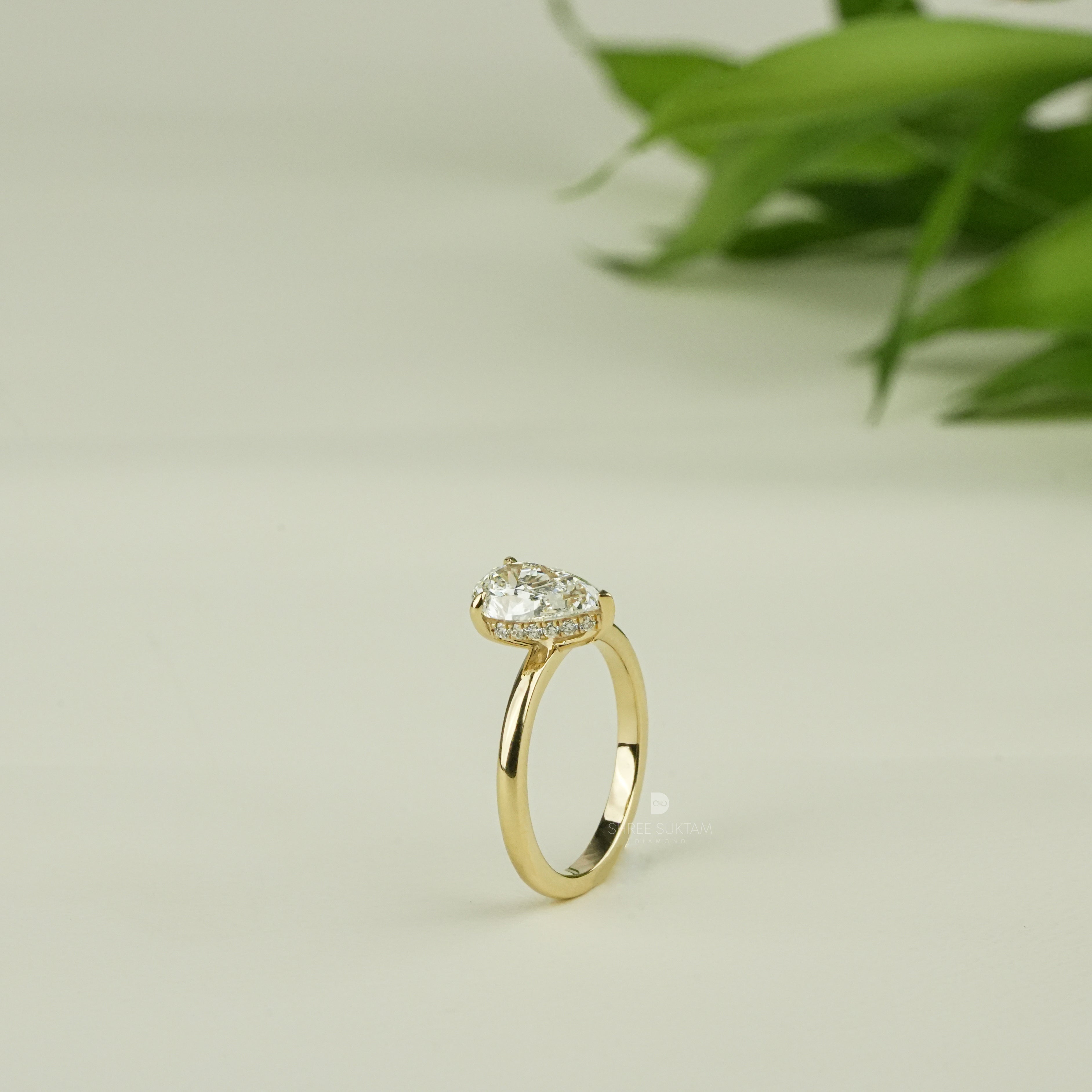 Pear Solitaire Diamond Engagement Ring Minimalist Bridal Ring