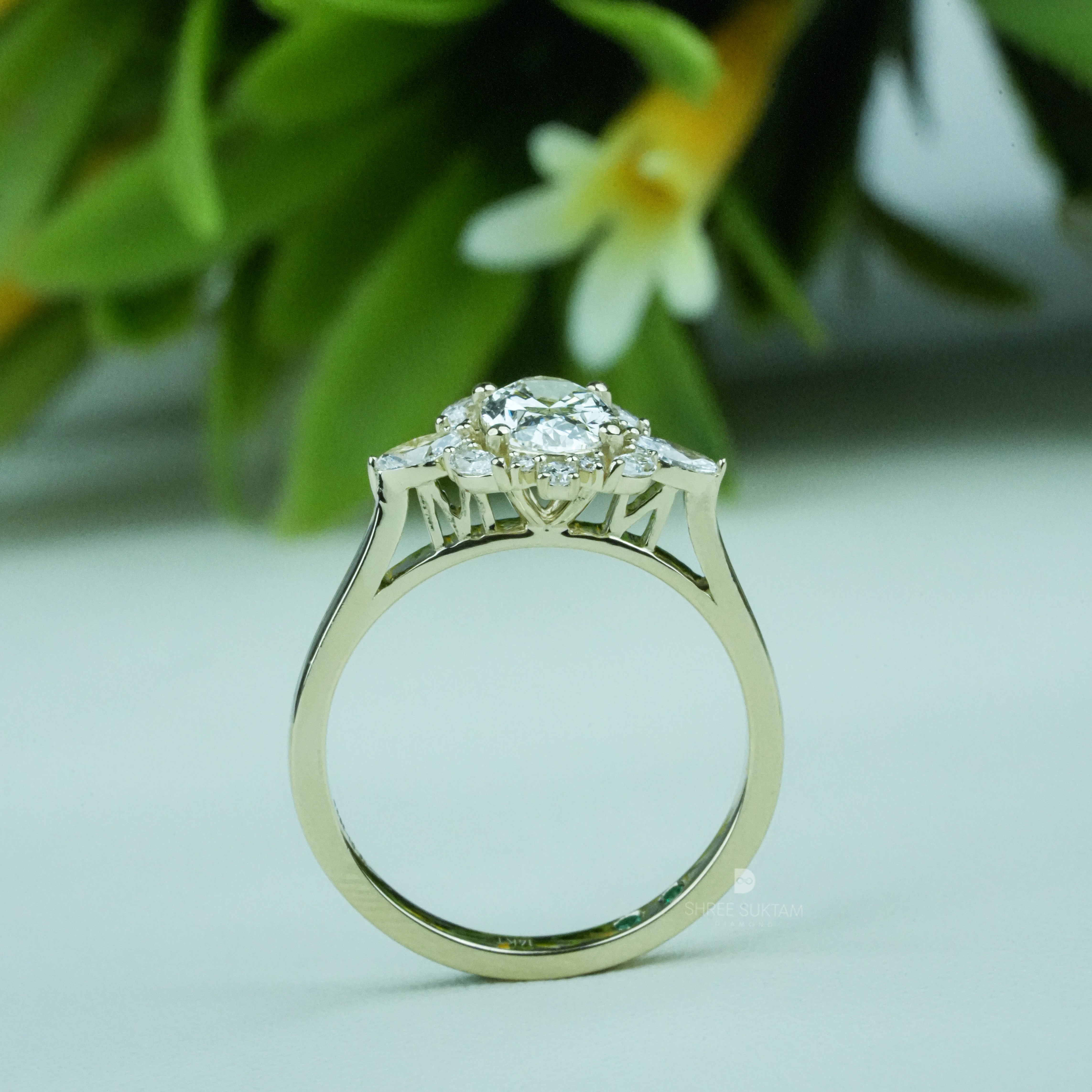 Oval Diamond Cluster Engagement Ring Lab Grown Diamond Marquise Halo Floral Ring