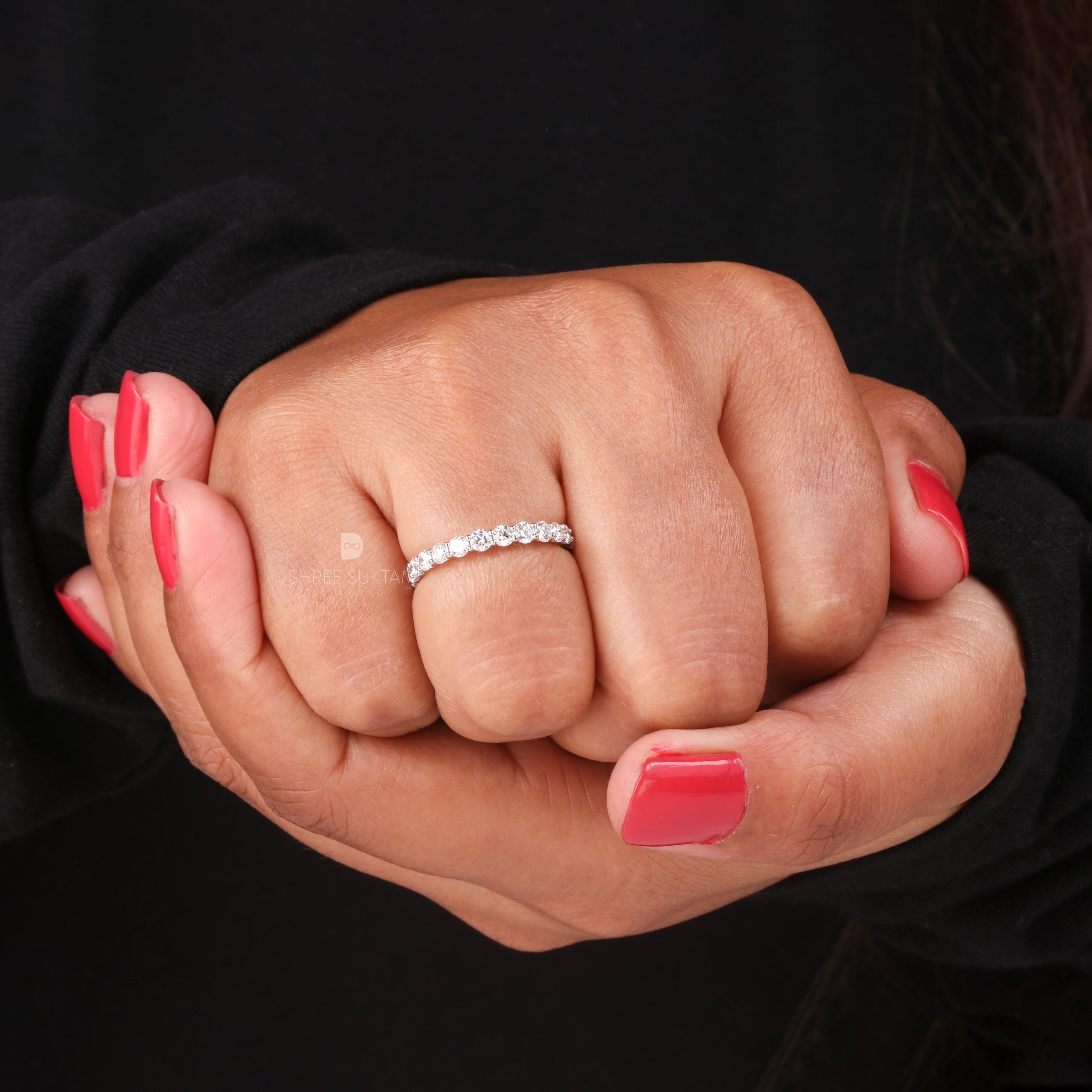 Round Lab Grown White Diamond Half Eternity Band Classic Band