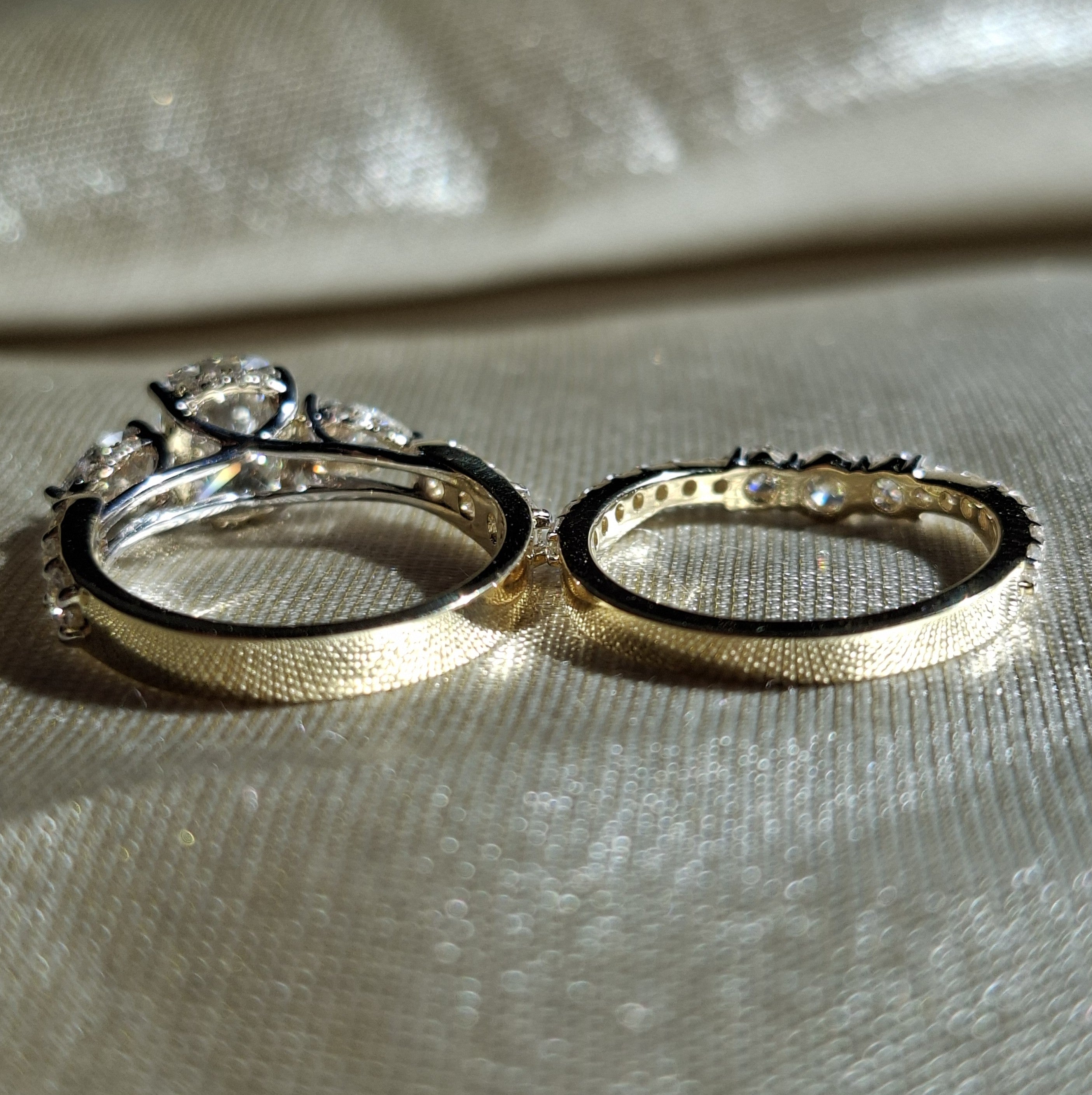 Cushion Lab Grown Diamond Engagement Ring Set Pear Side Stone Wedding Ring Set