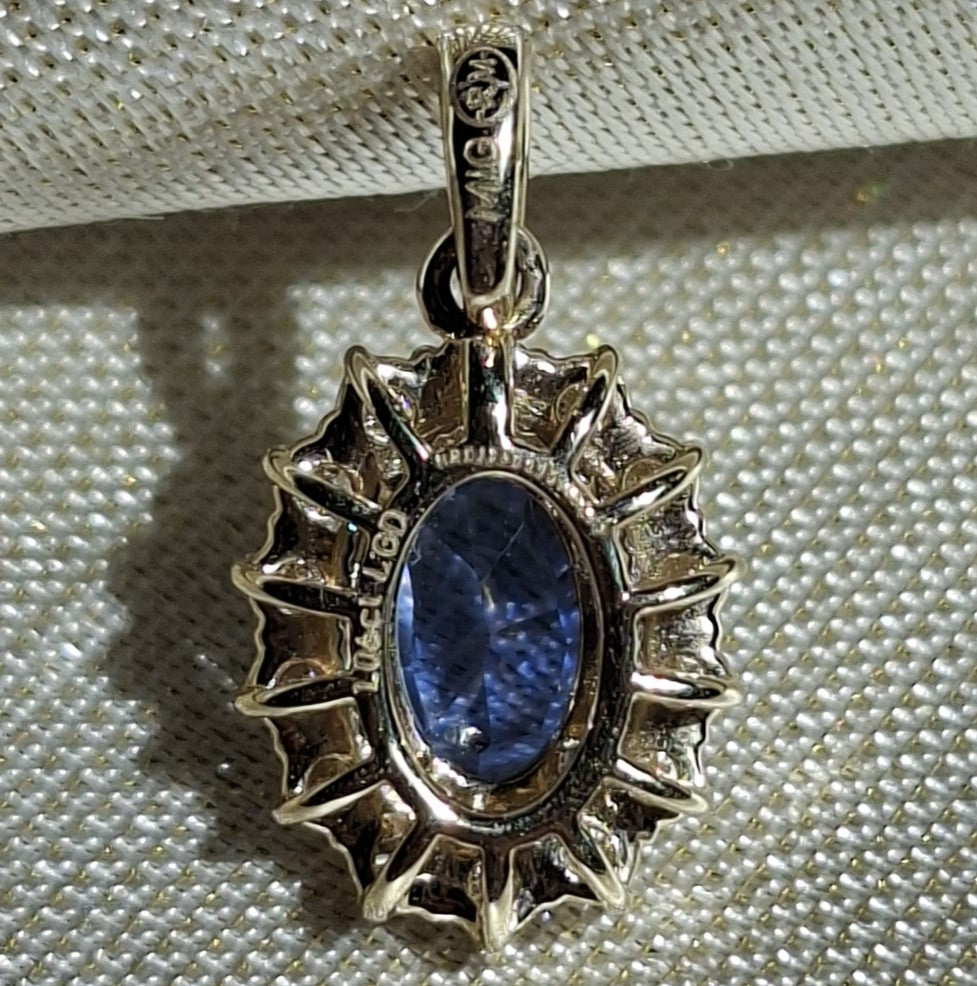 Oval Blue Sapphire Halo Pendant Necklace September Birthstone Gold Sapphire Charm Gift for Her lab grown diamond handmade jewelry