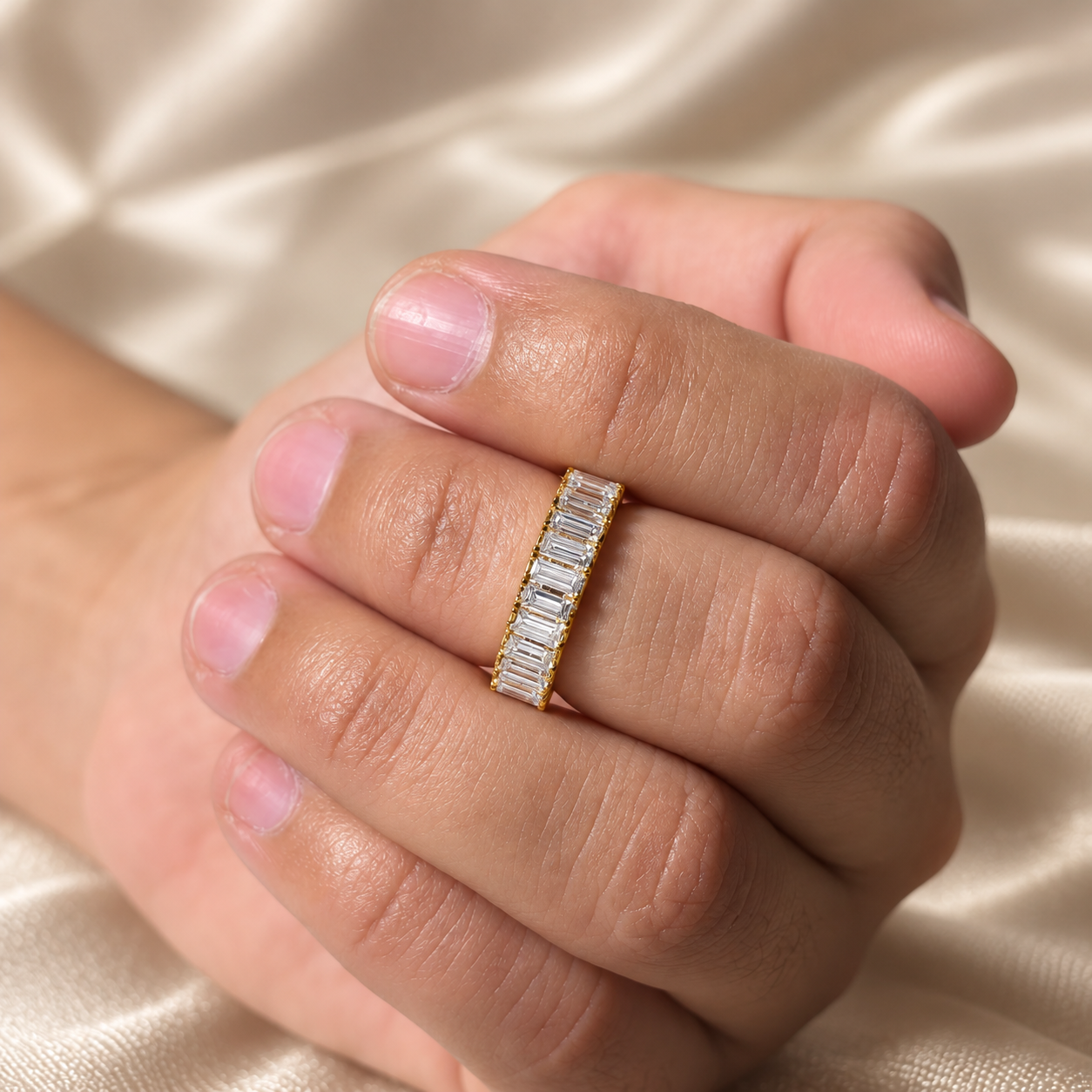 Baguette Lab Grown Diamond Half Eternity Band Elegant Sophisticated Minimalist Custom Wedding Band