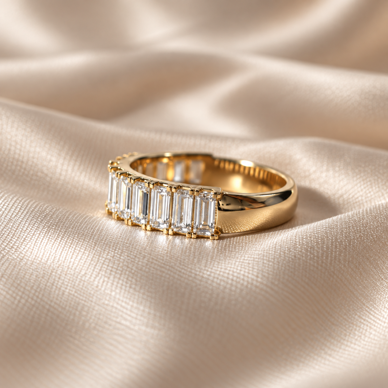 Baguette Lab Grown Diamond Half Eternity Band Elegant Sophisticated Minimalist Custom Wedding Band