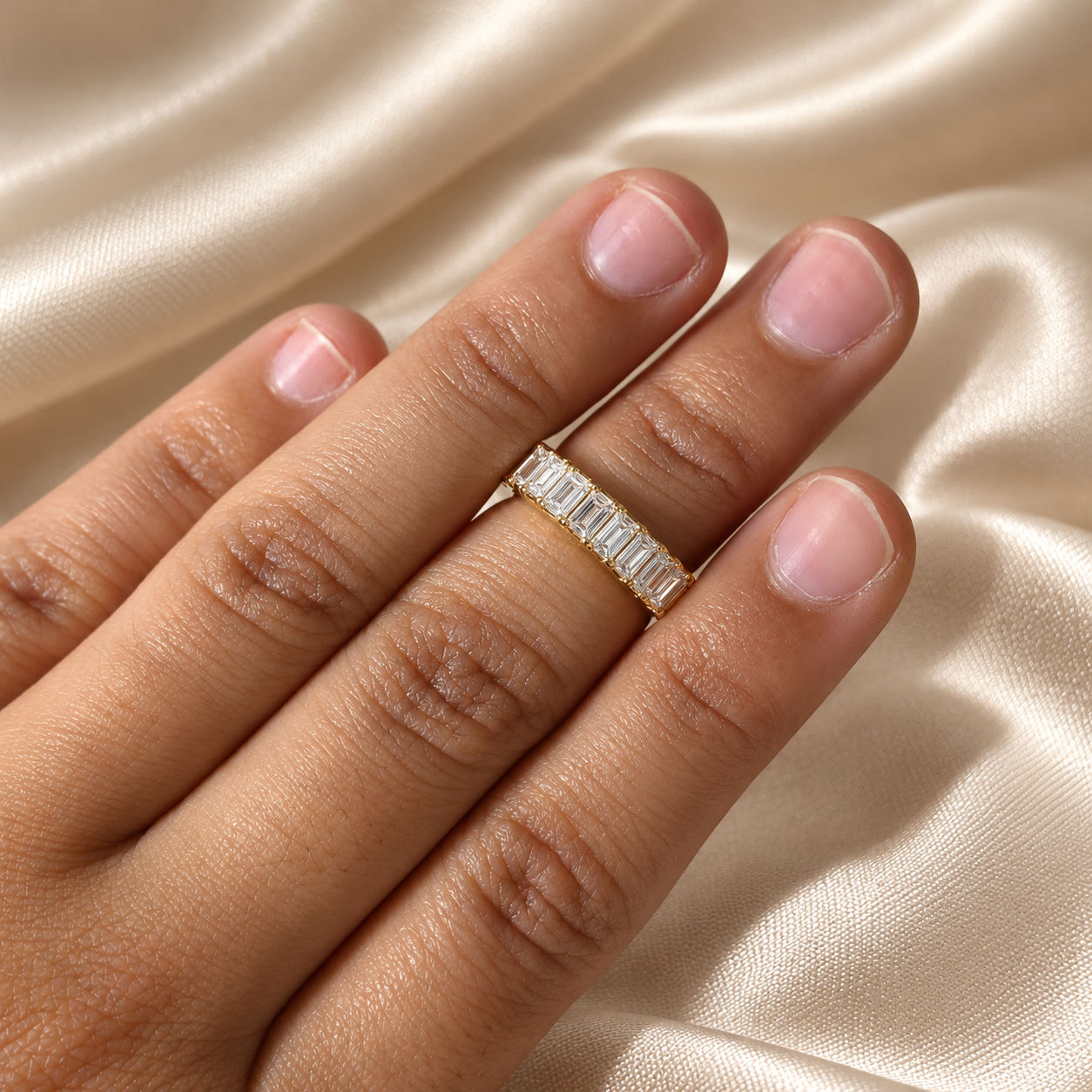 Baguette Lab Grown Diamond Half Eternity Band Elegant Sophisticated Minimalist Custom Wedding Band
