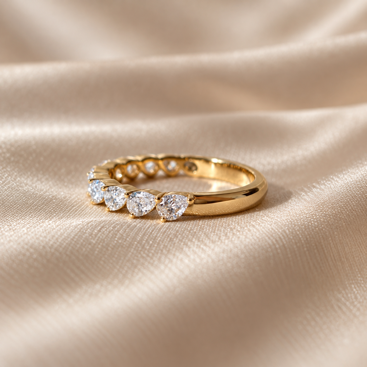 Pear Lab Grown Diamond Wedding Band Yellow Gold Band Elegant Minimalist Half Eternity Band
