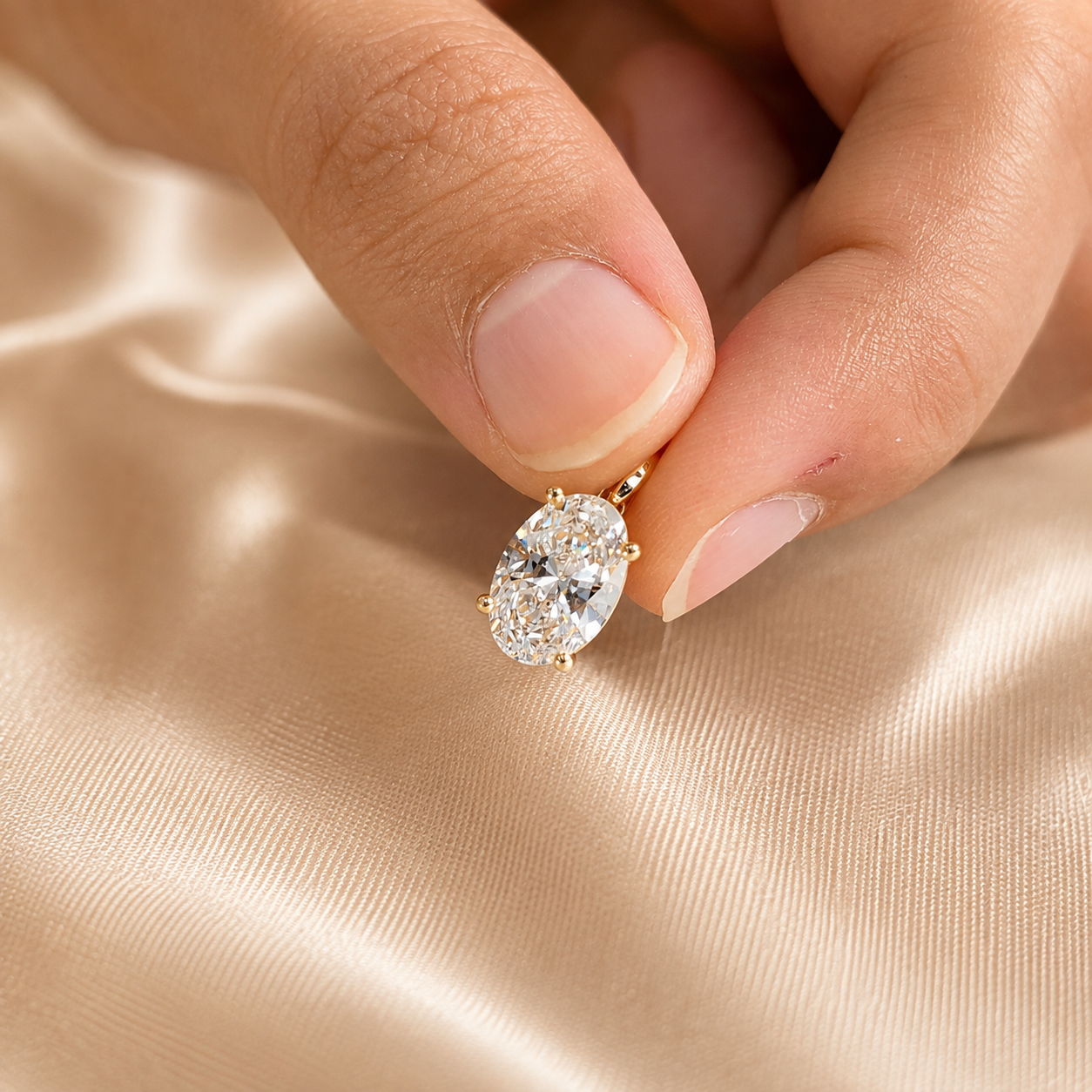 Oval Lab Grown Diamond Pendant Handmade Jewelry Gift For Her