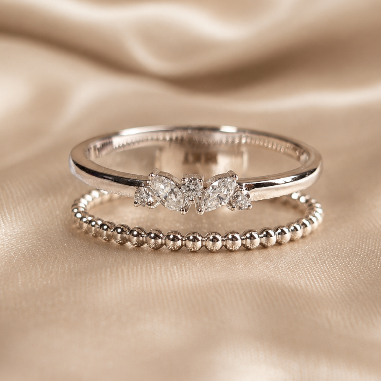 Marquise & Round Lab Grown Diamond Ring Handmade Wedding Band