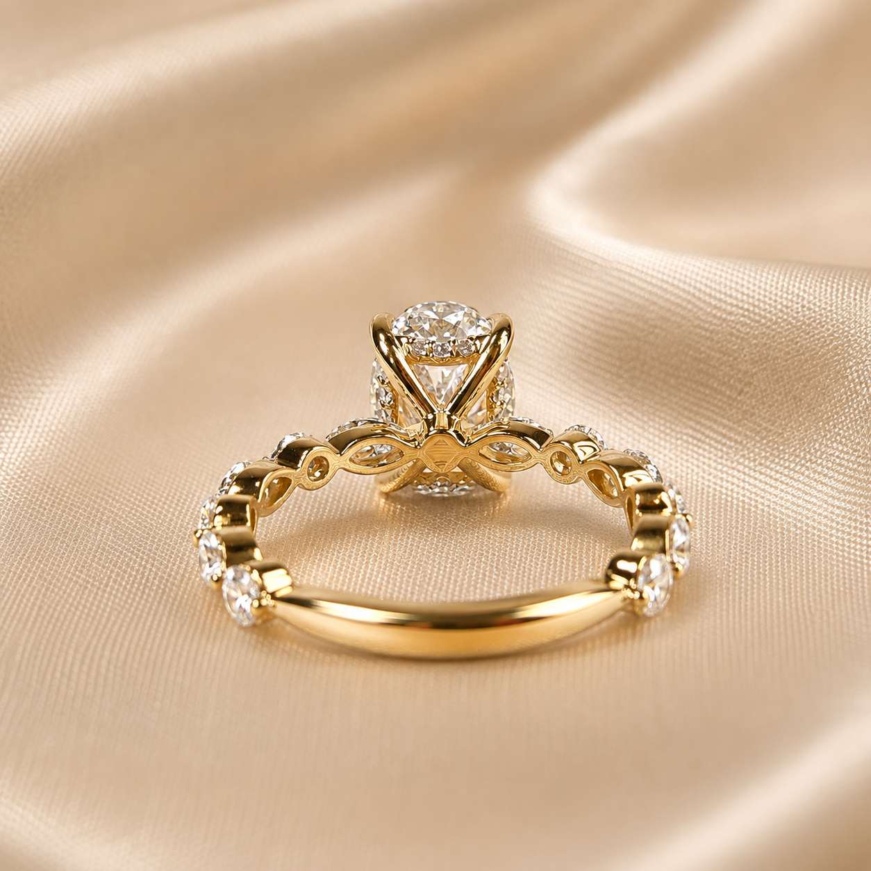 Oval Lab Grown Diamond Engagement Ring Marquise and Round Diamond Accent Ring
