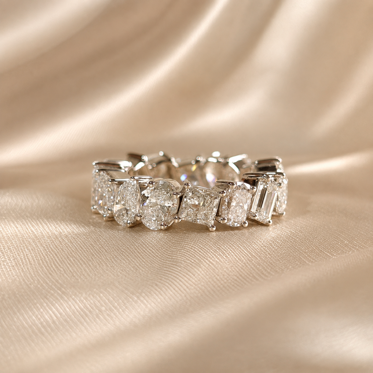 Multi Shape Lab Grown Diamond Eternity Band Mixed Cut Diamond Elegant Wedding Band