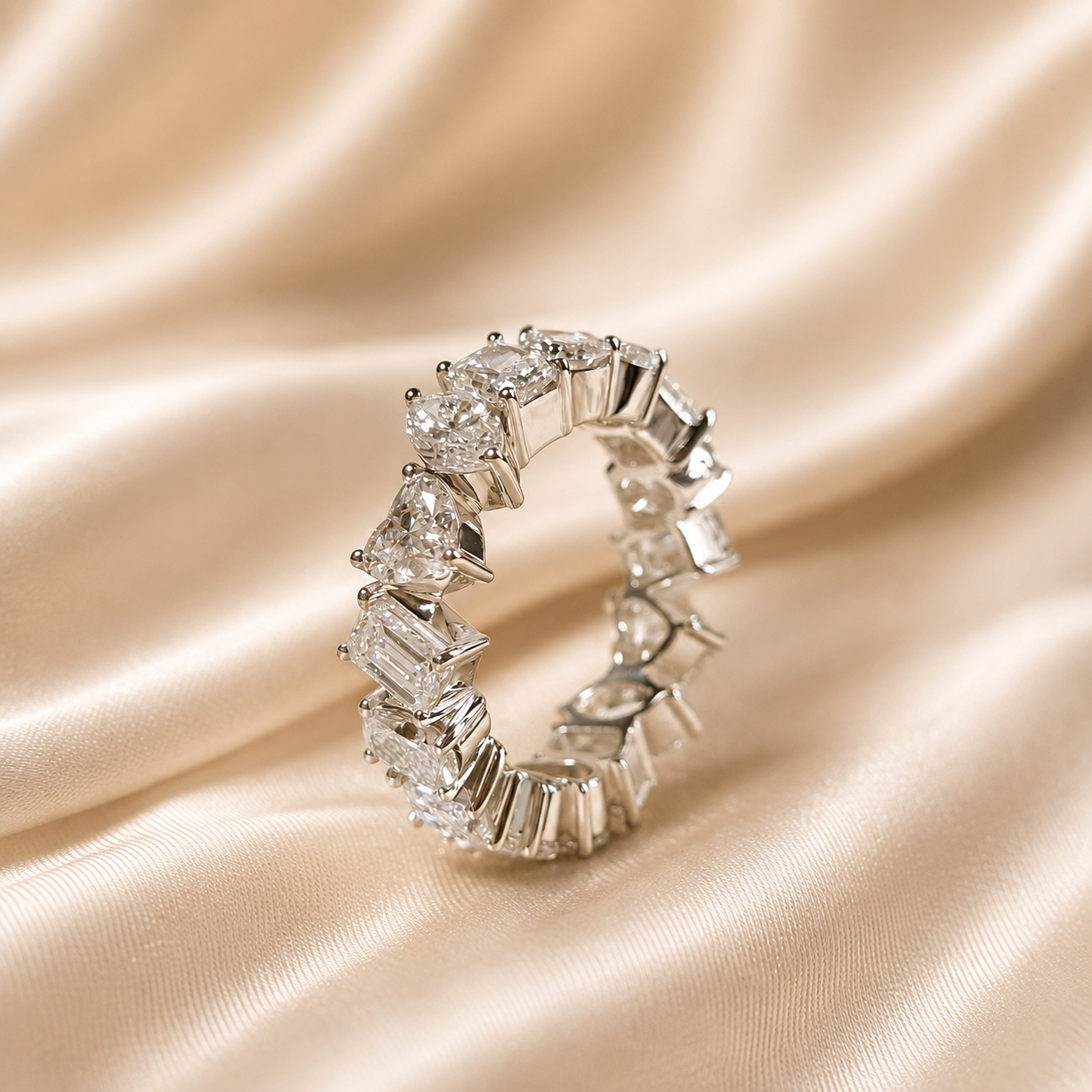Multi Shape Lab Grown Diamond Eternity Band Mixed Cut Diamond Elegant Wedding Band