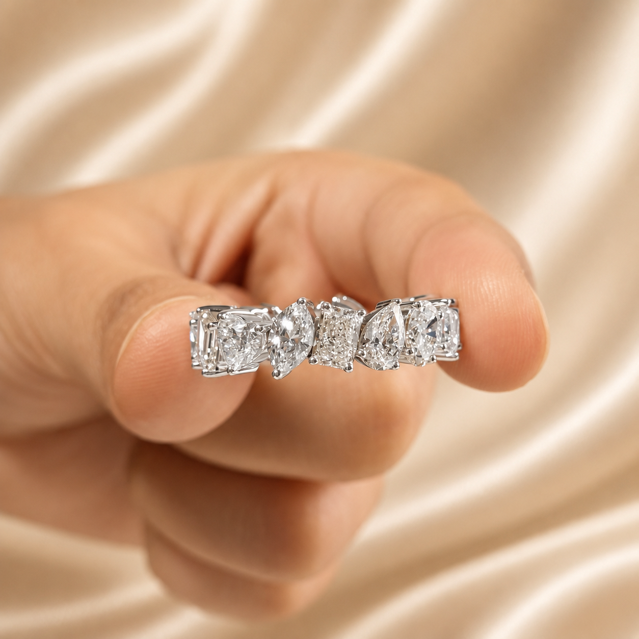 Multi Shape Lab Grown Diamond Eternity Band Mixed Cut Diamond Elegant Wedding Band
