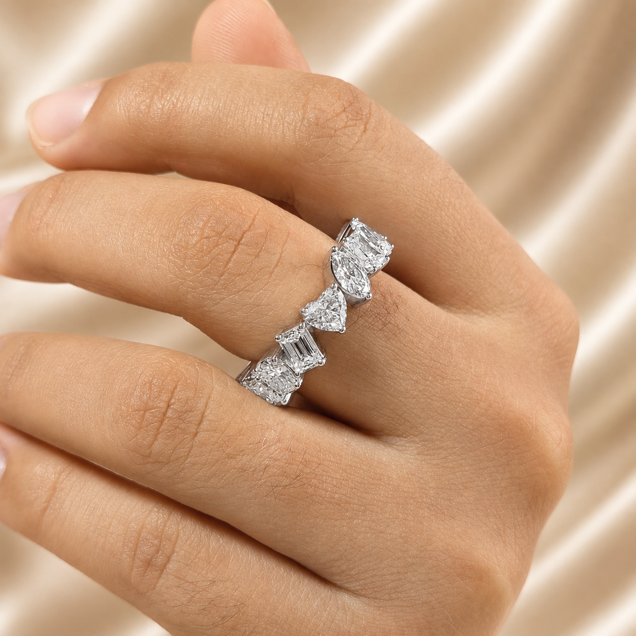 Multi Shape Lab Grown Diamond Eternity Band Mixed Cut Diamond Elegant Wedding Band