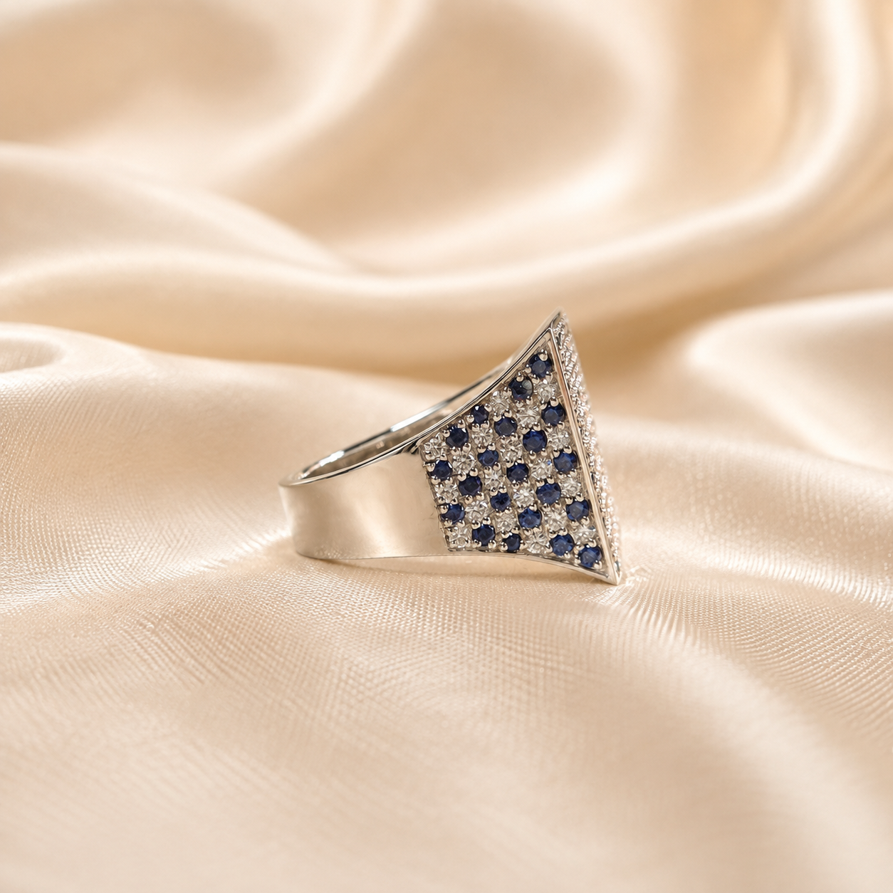 Blue Sapphire and Lab Grown Diamond Ring Elegant Square Statement Cocktail Ring