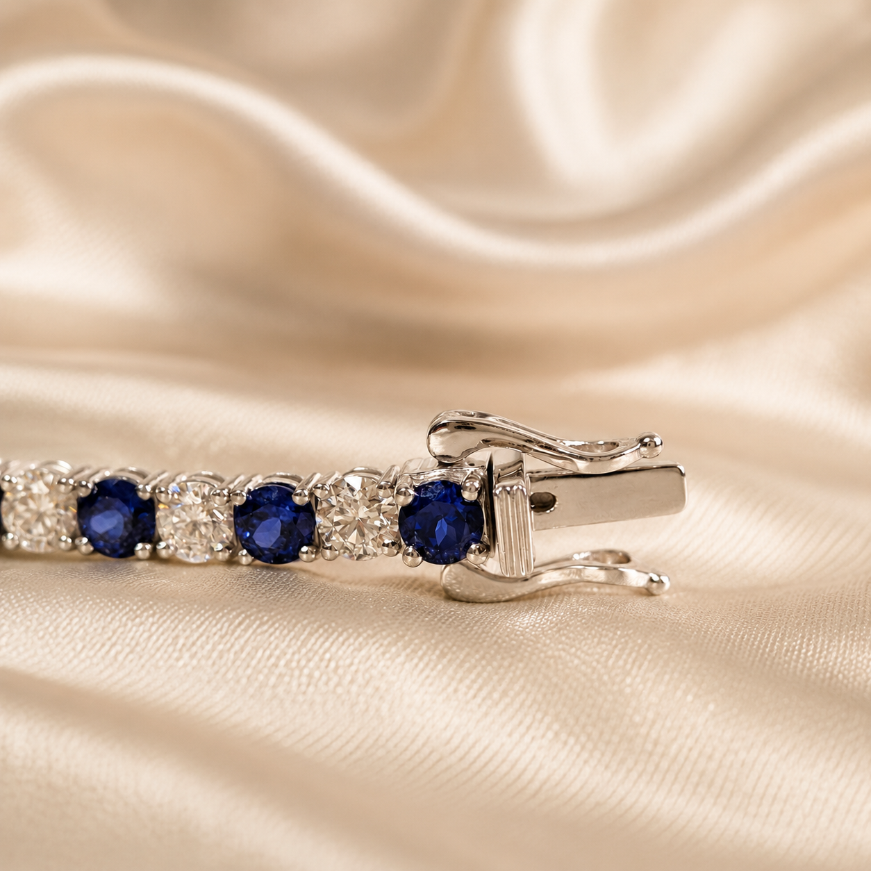 Blue Sapphire Round Lab Grown Diamond Tennis Bracelet Wedding Bracelet Gift For Her