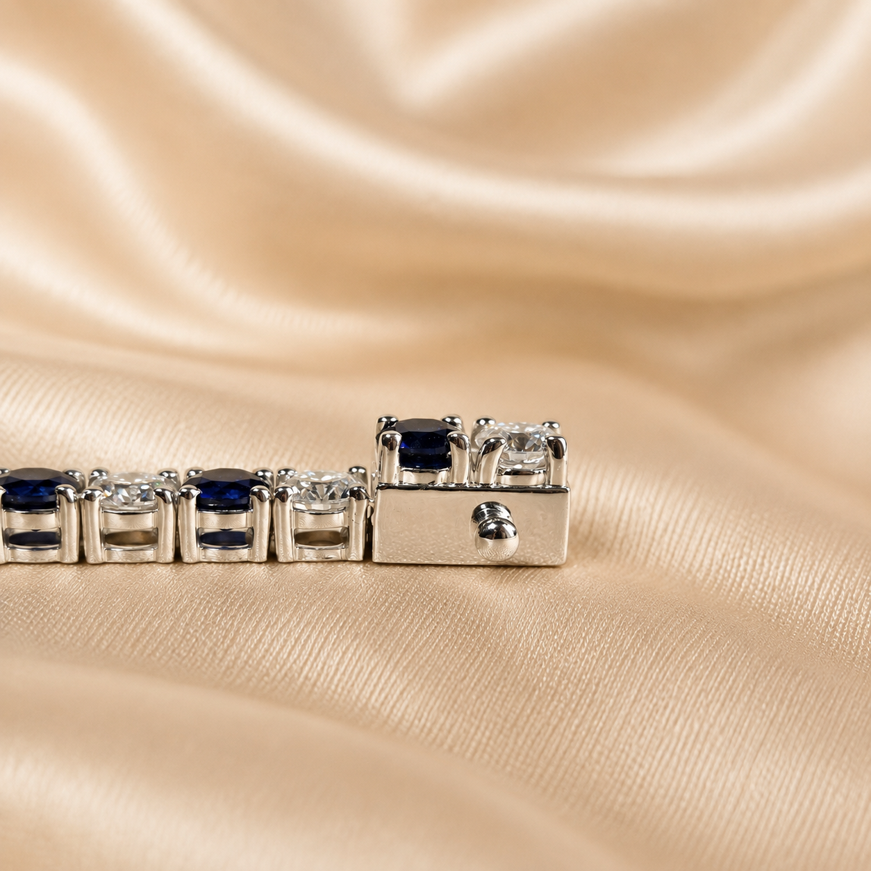 Blue Sapphire Round Lab Grown Diamond Tennis Bracelet Wedding Bracelet Gift For Her