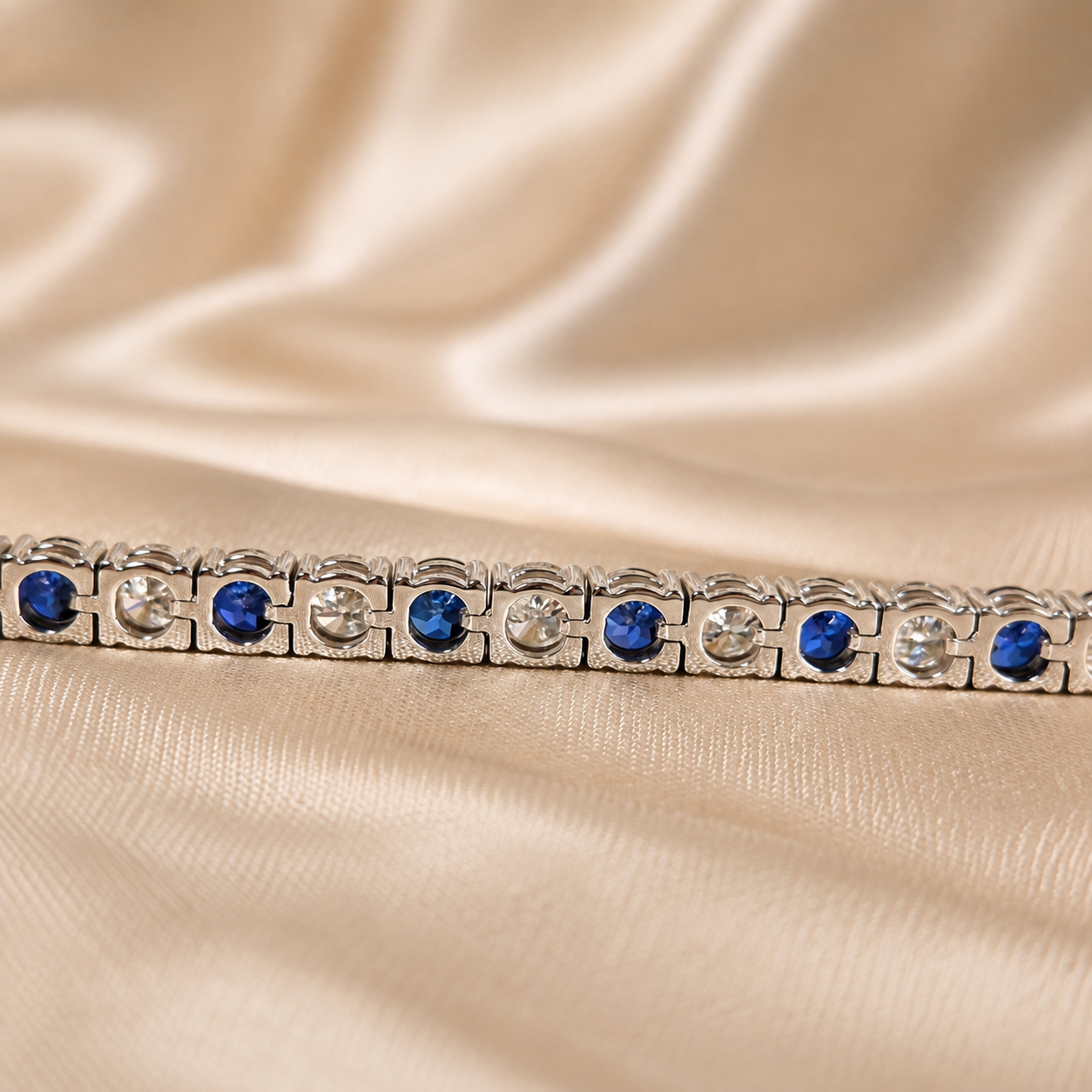 Blue Sapphire Round Lab Grown Diamond Tennis Bracelet Wedding Bracelet Gift For Her