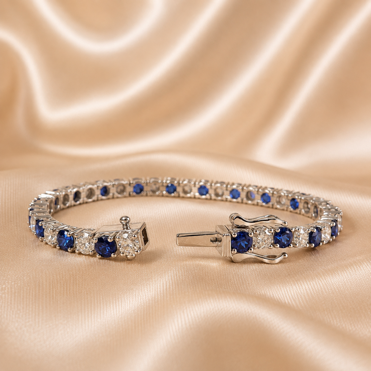 Blue Sapphire Round Lab Grown Diamond Tennis Bracelet Wedding Bracelet Gift For Her