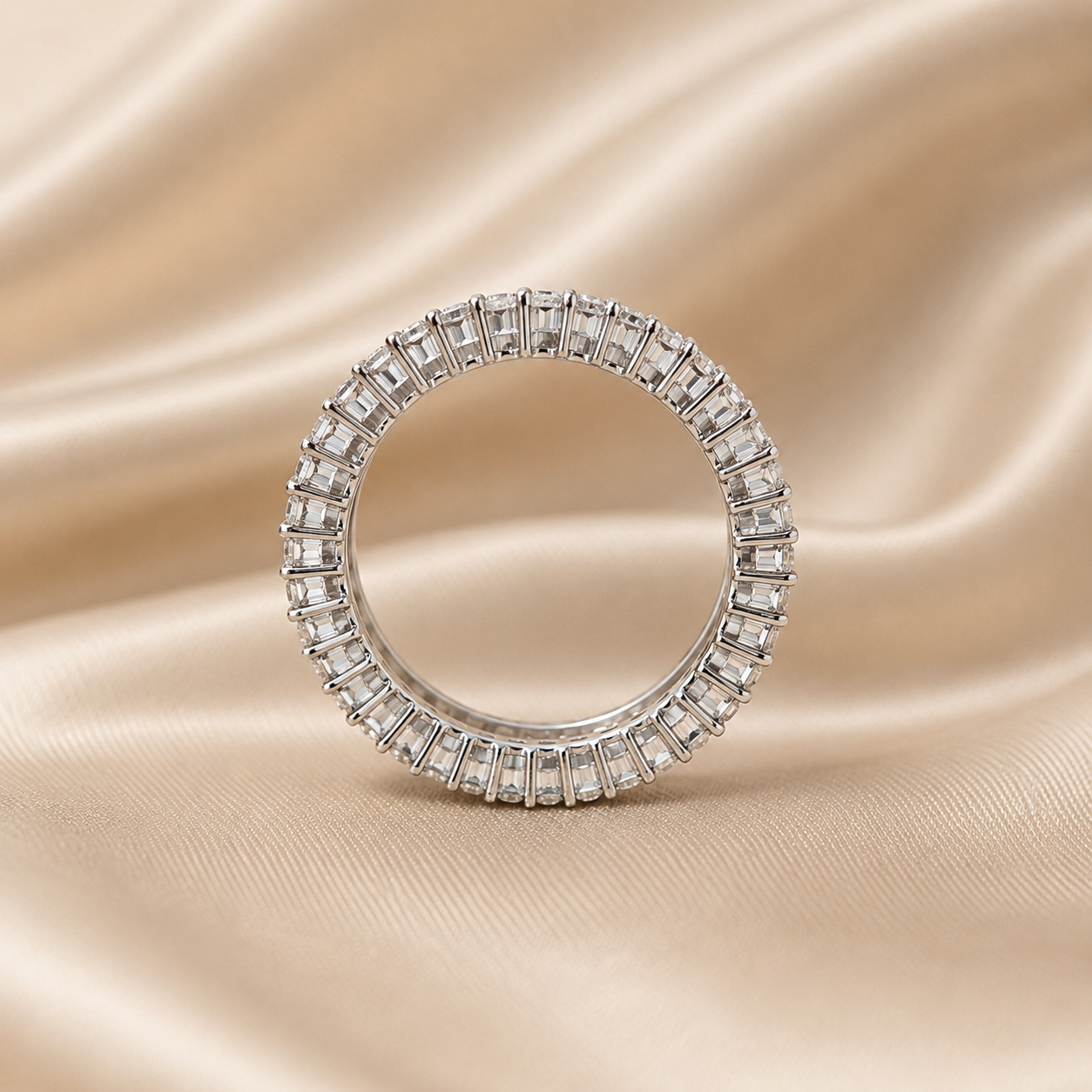 Baguette and Round Lab Grown Diamond Wedding Band Handmade Wide Diamond Eternity Band