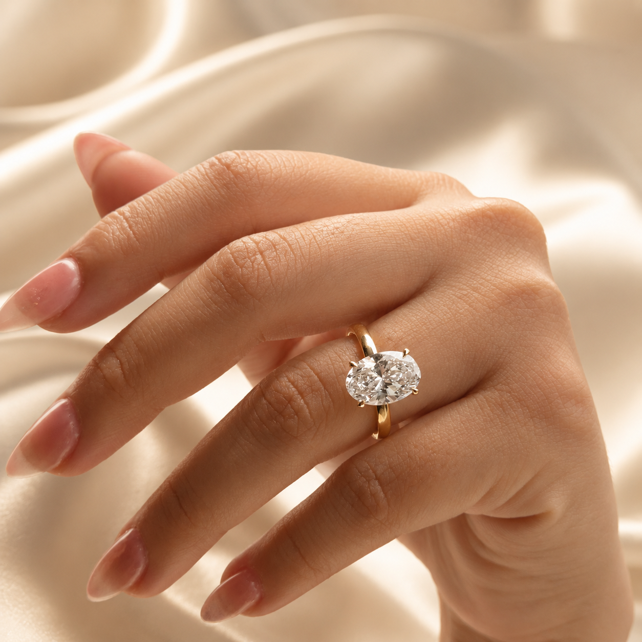 Oval Lab Grown Diamond Engagement Ring Classic Yellow Gold Solitaire Bridal Ring