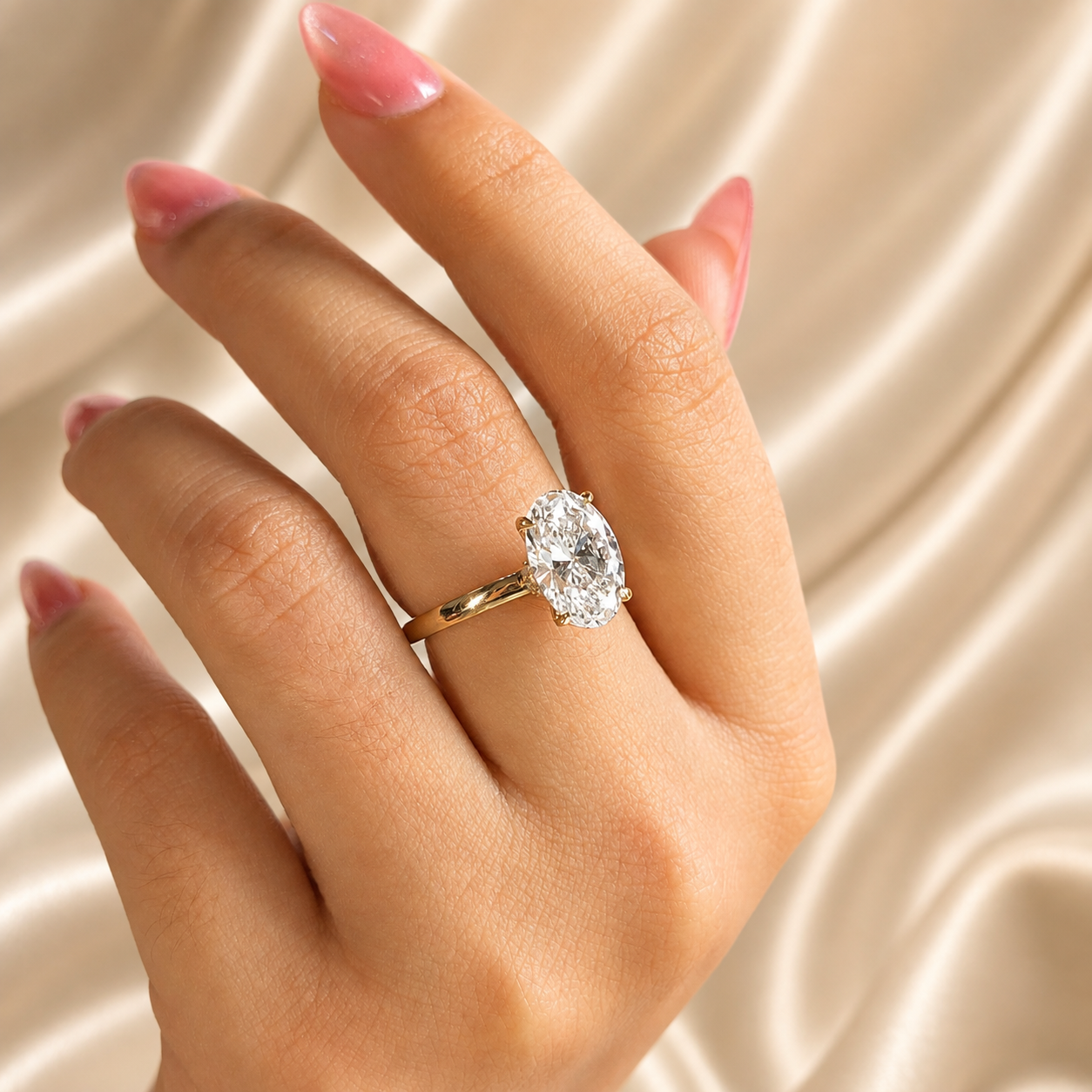 Oval Lab Grown Diamond Engagement Ring Classic Yellow Gold Solitaire Bridal Ring