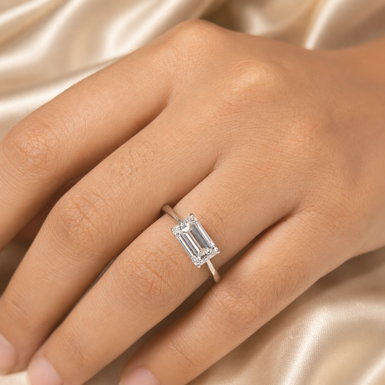 Emerald Lab Grown Diamond Engagement Ring White Gold Solitaire Ring