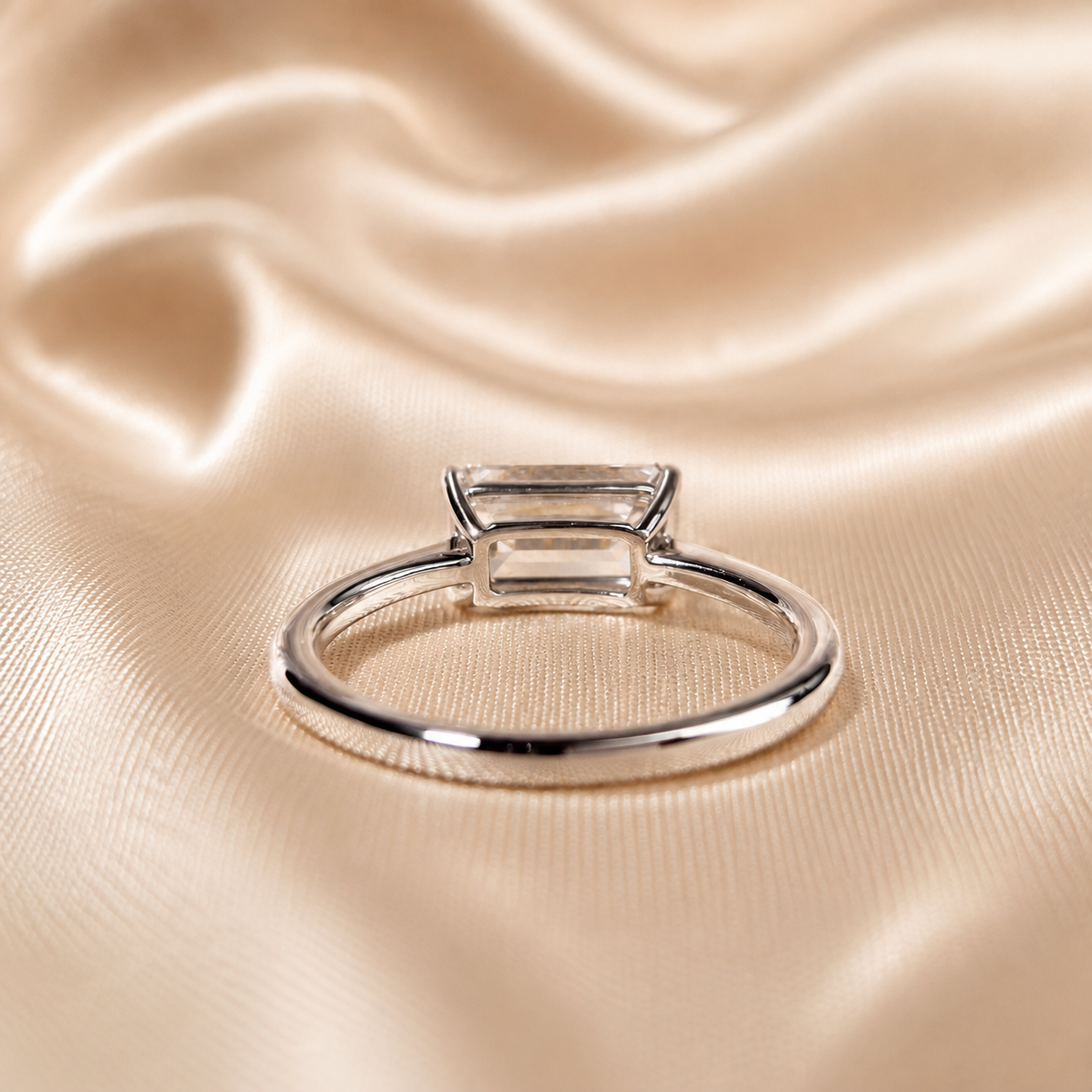 Emerald Lab Grown Diamond Engagement Ring White Gold Solitaire Ring