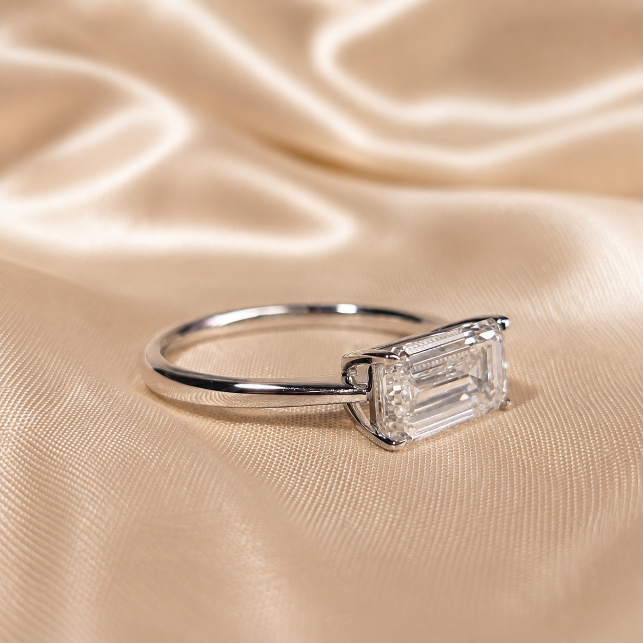 Emerald Lab Grown Diamond Engagement Ring White Gold Solitaire Ring