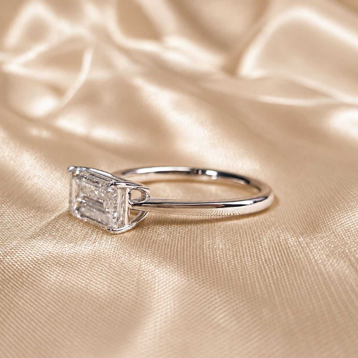 Emerald Lab Grown Diamond Engagement Ring White Gold Solitaire Ring