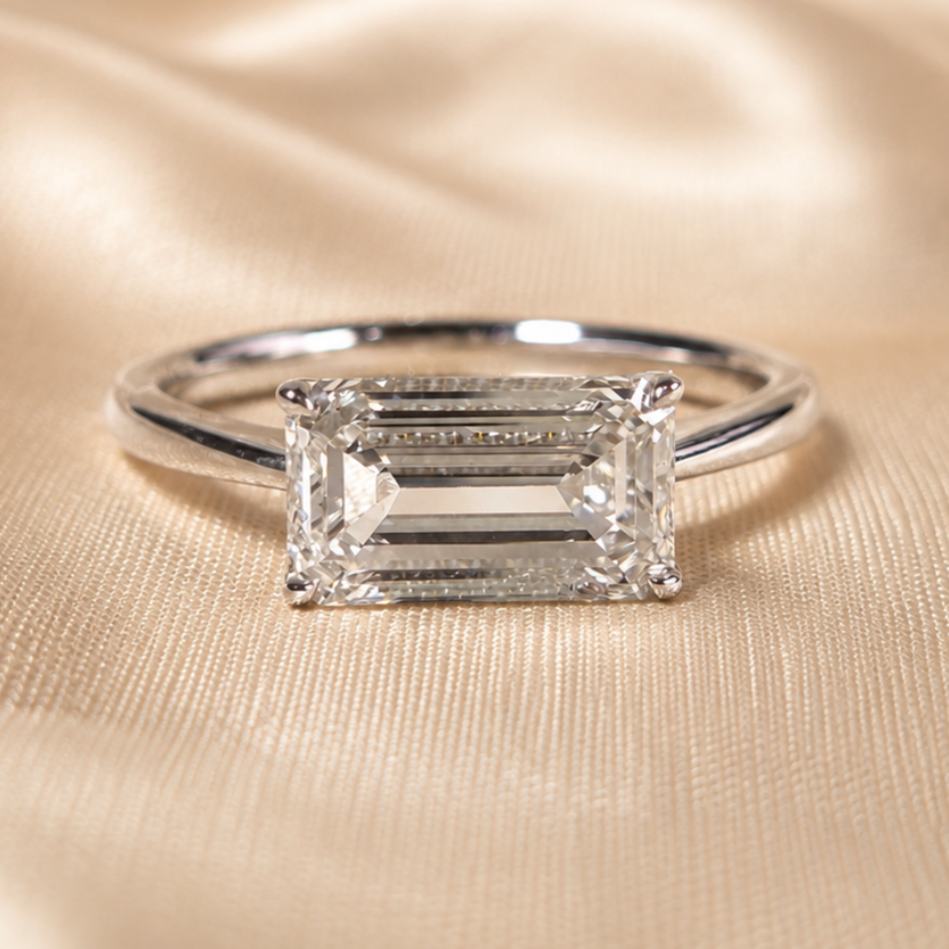 Emerald Lab Grown Diamond Engagement Ring White Gold Solitaire Ring